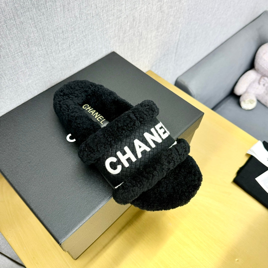Chanel Fuzzy Slippers