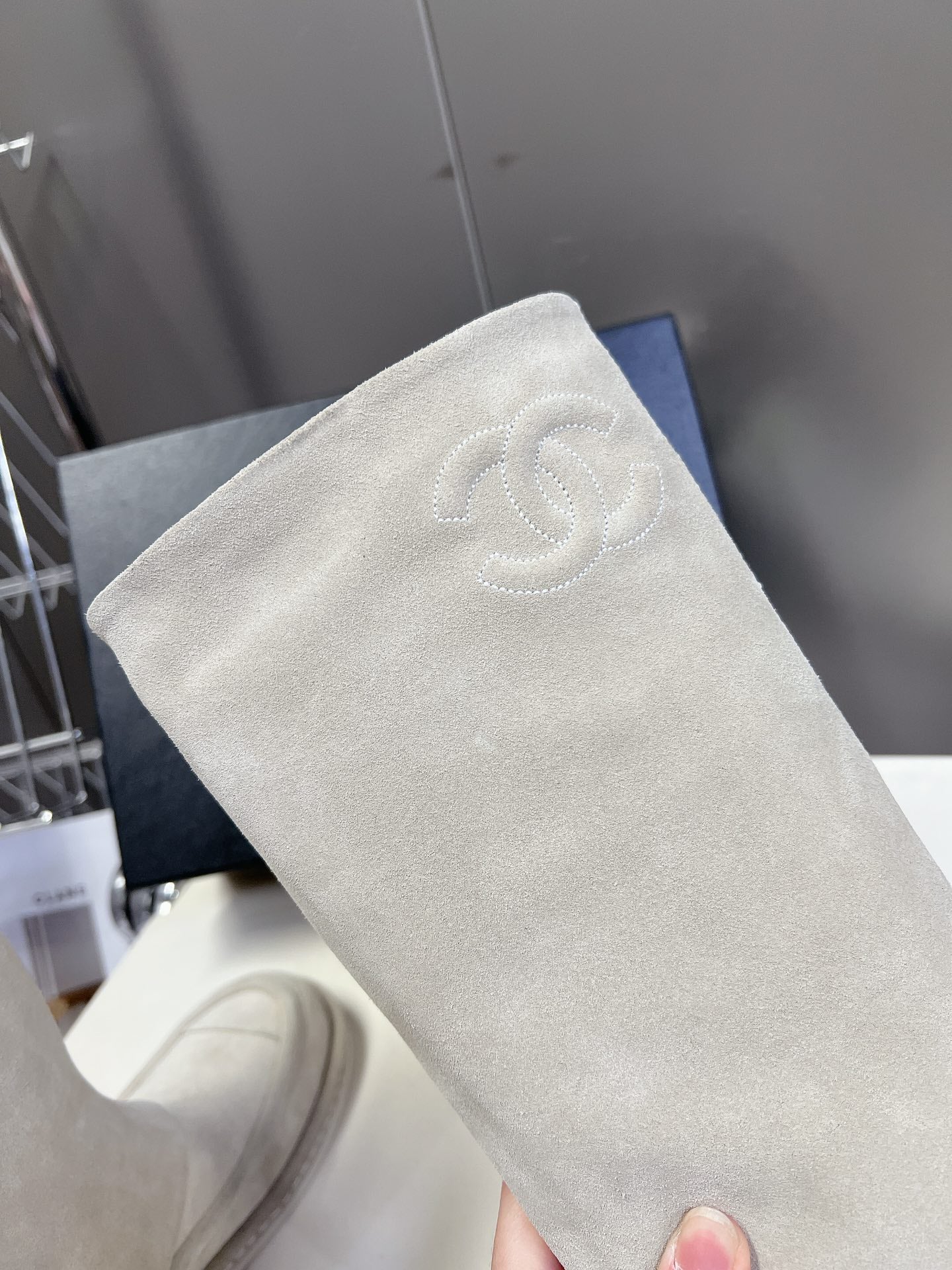 Chanel Shark Lock Biker Ankle Boots In Suede