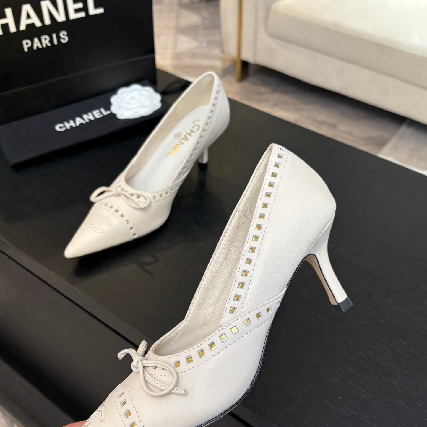 Chanel Elegant Turnlock Leather Loafers