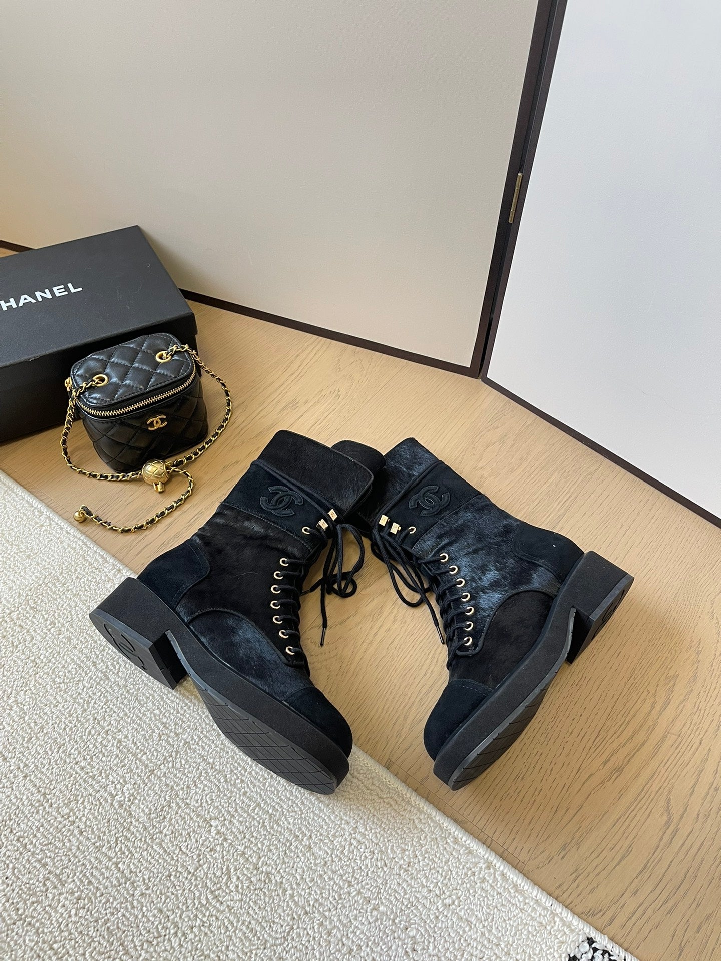 Chanel Luxe Leather Combat Boots