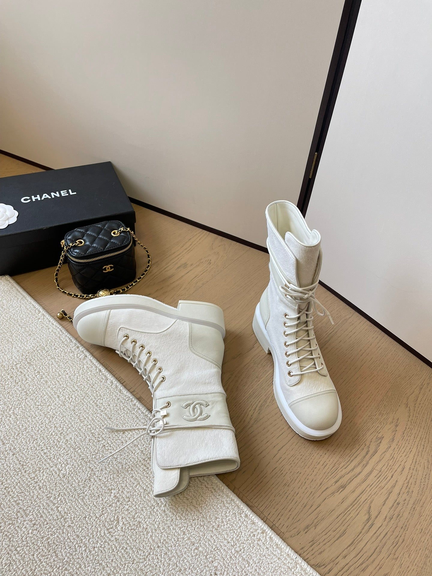 Chanel Luxe Leather Combat Boots