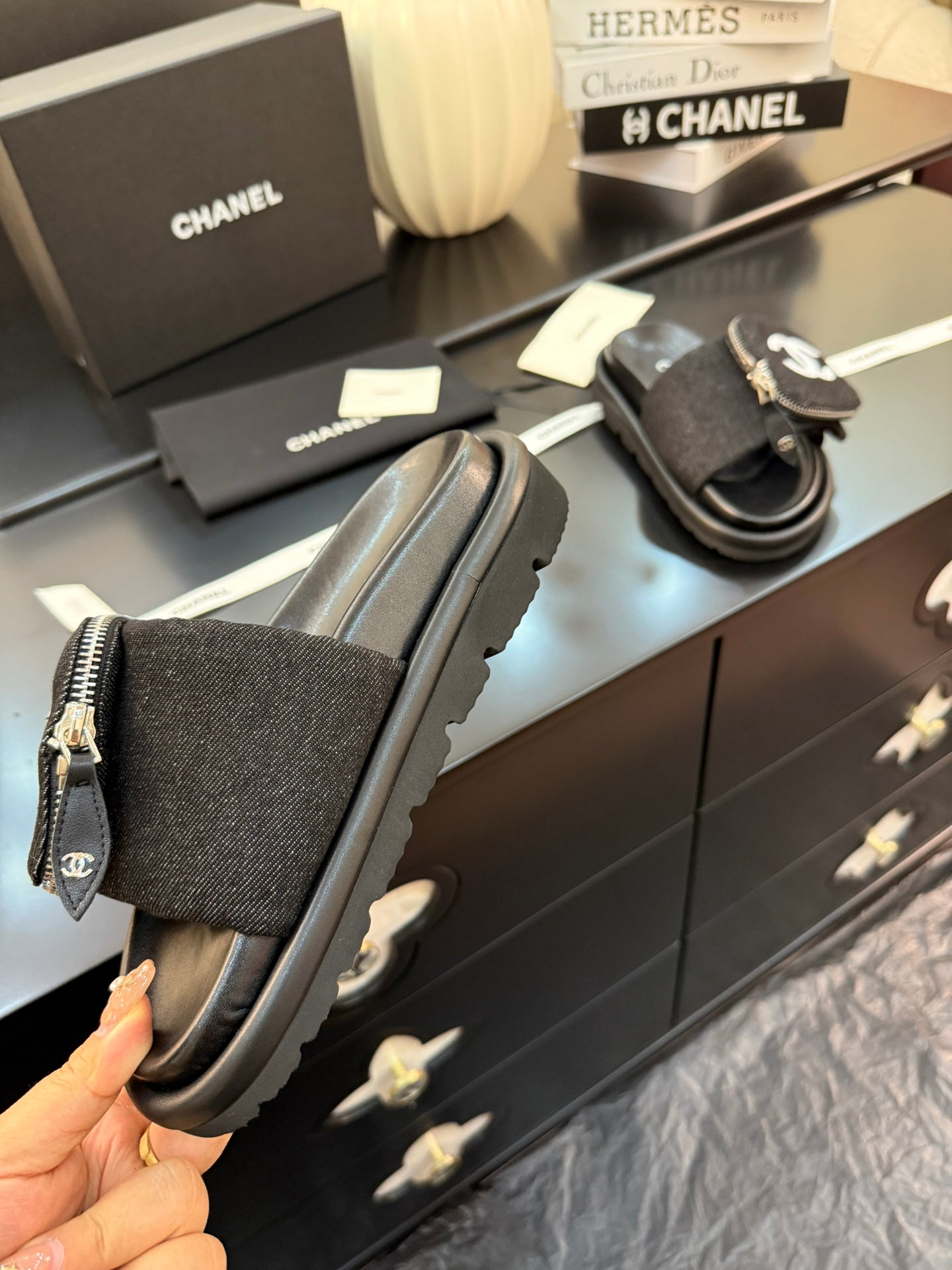 Chanel Elegant Lift Block Heel Sandals