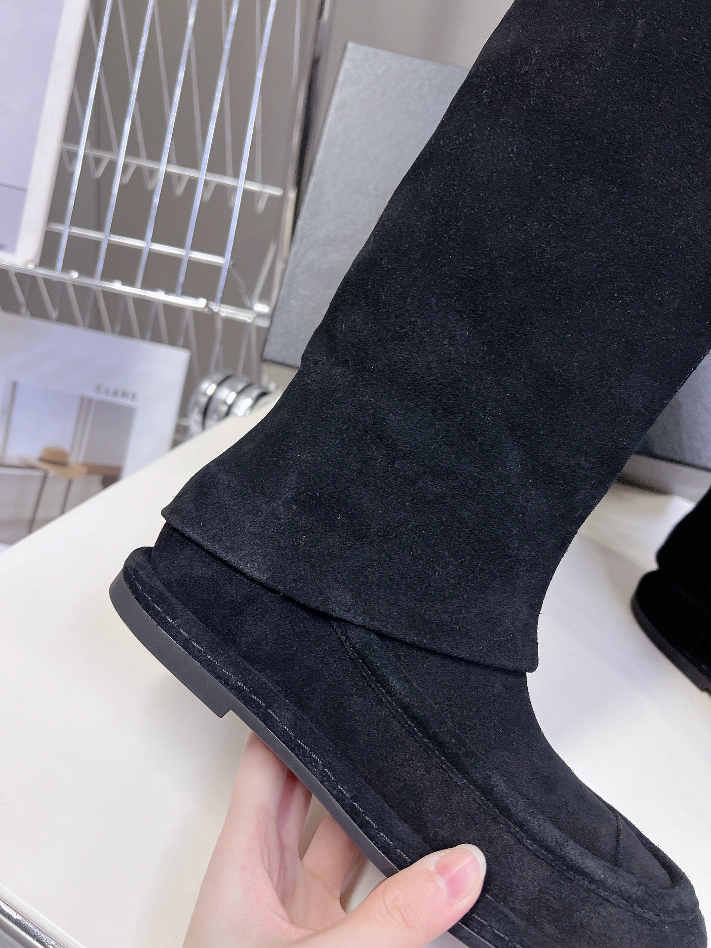 Chanel Shark Lock Biker Ankle Boots In Suede