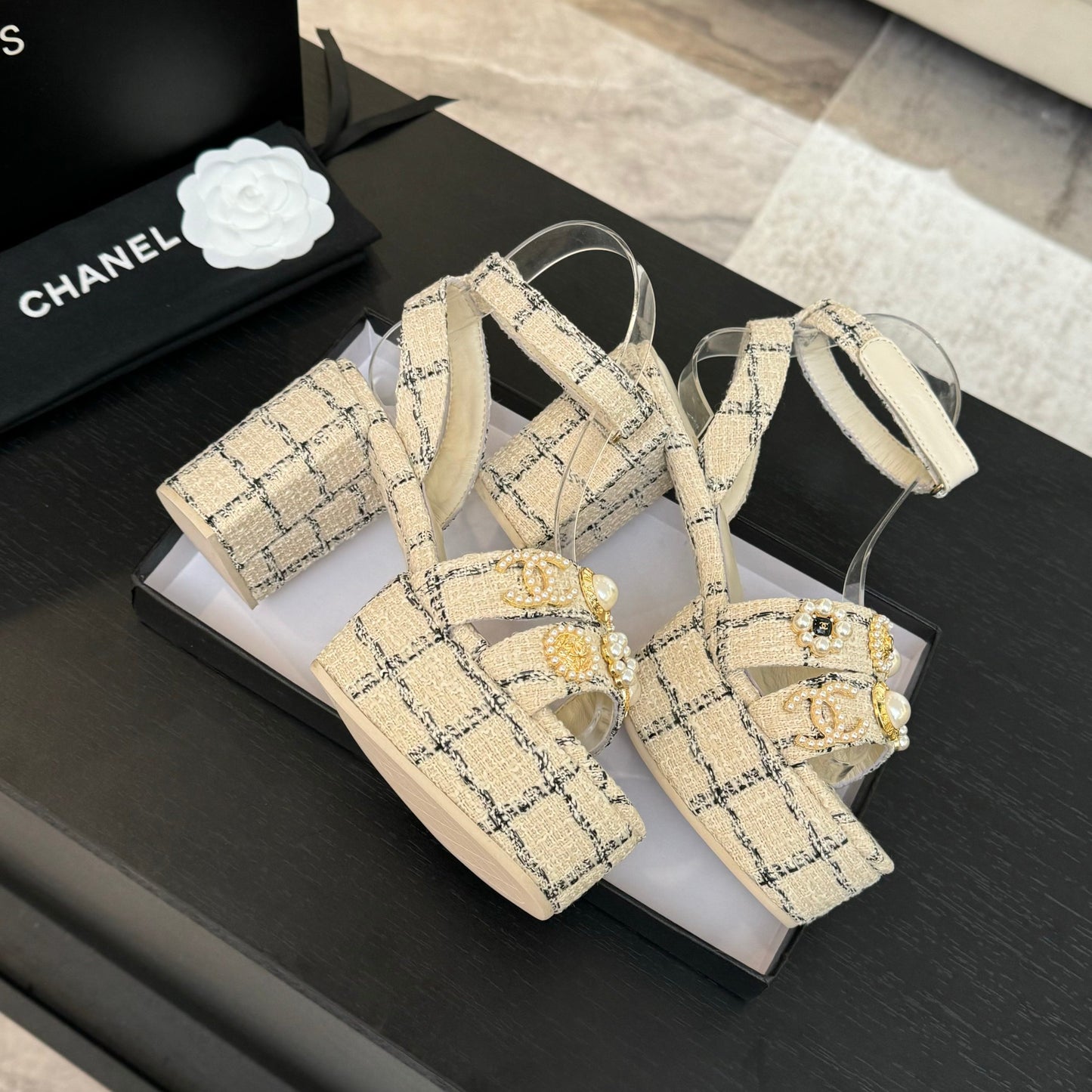 Chanel Elegant Suede Block Heels