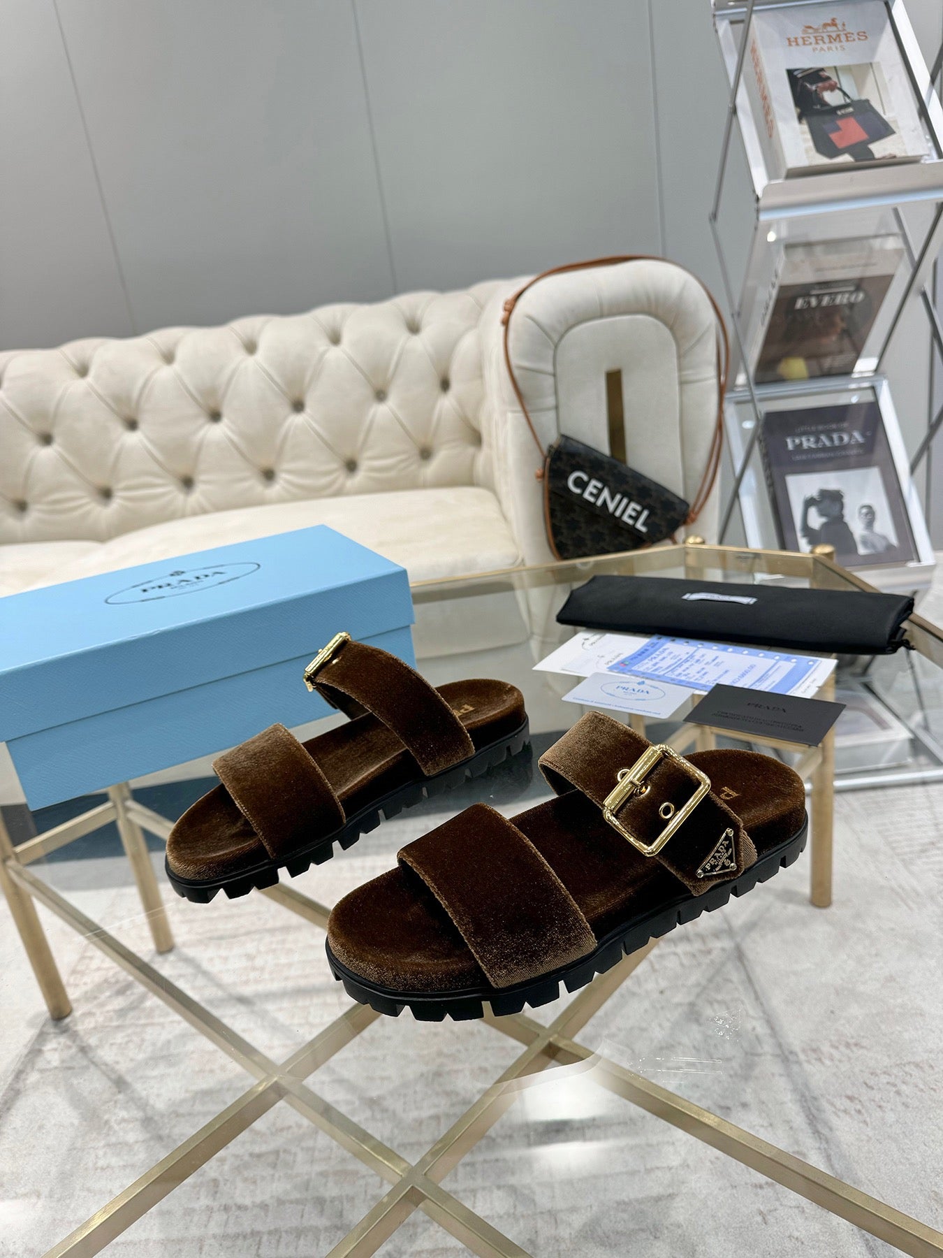 Prada Rebecca Luxe Leather Slides