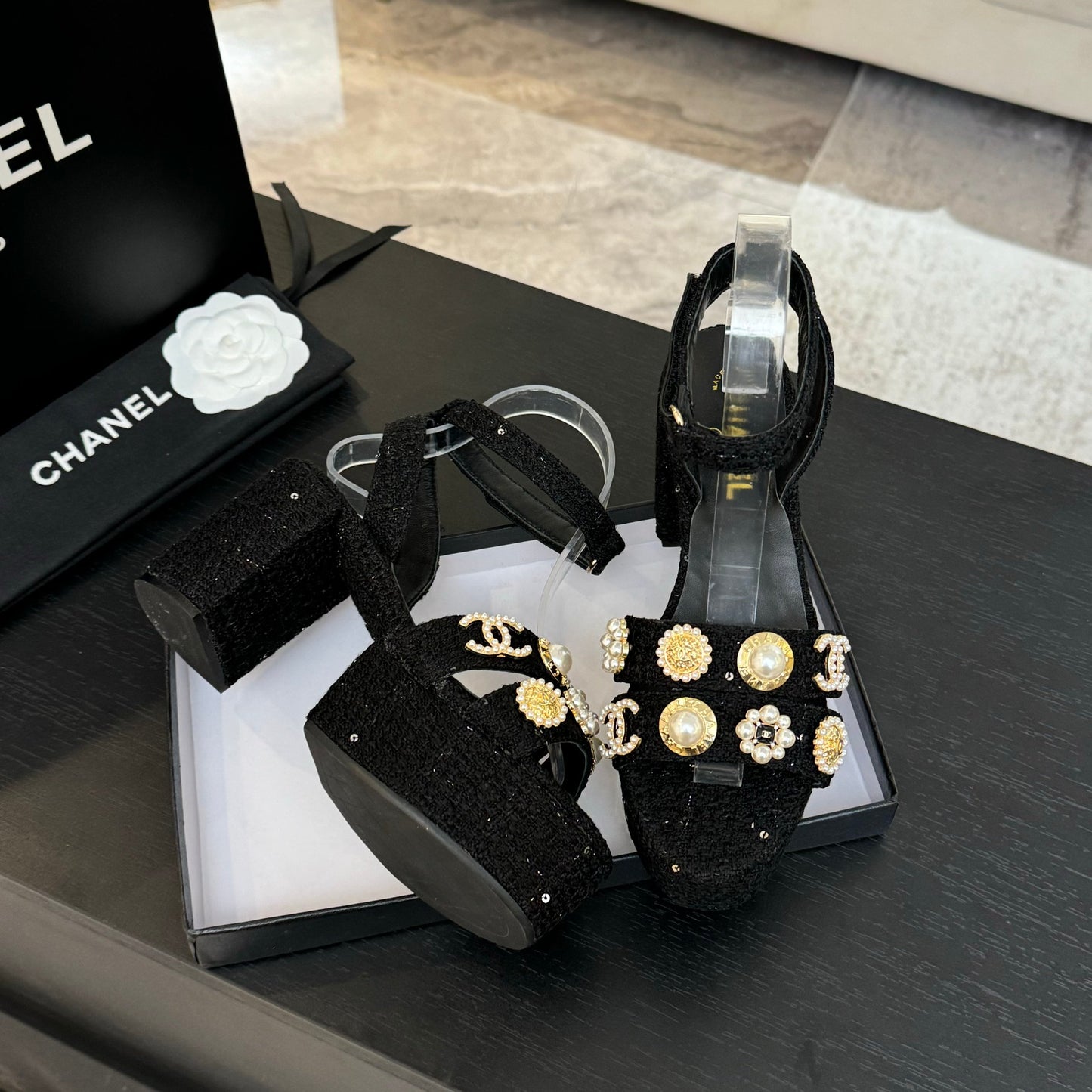 Chanel Elegant Suede Block Heels