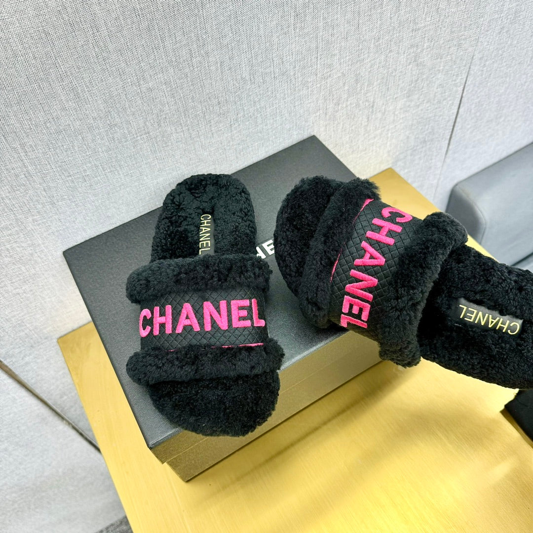Chanel Fuzzy Slippers