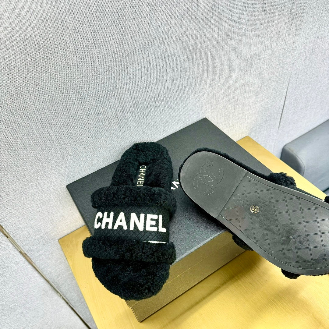 Chanel Fuzzy Slippers