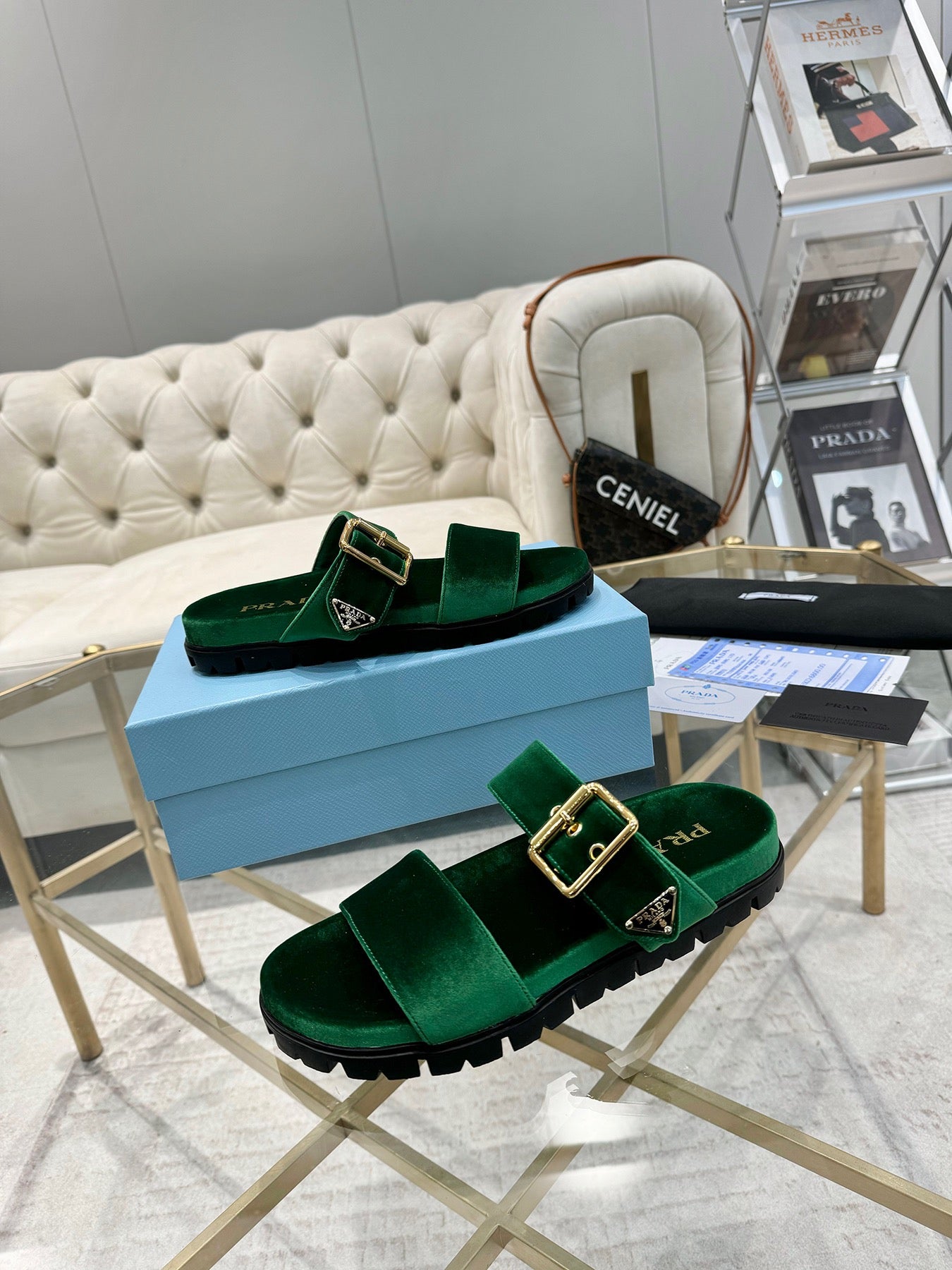 Prada Rebecca Luxe Leather Slides