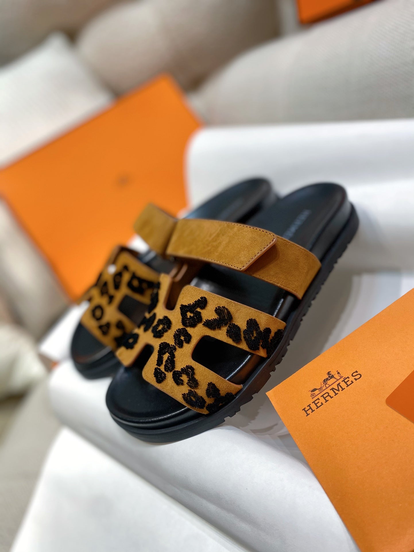 Hermes Chypre Sandals in Leopard Print