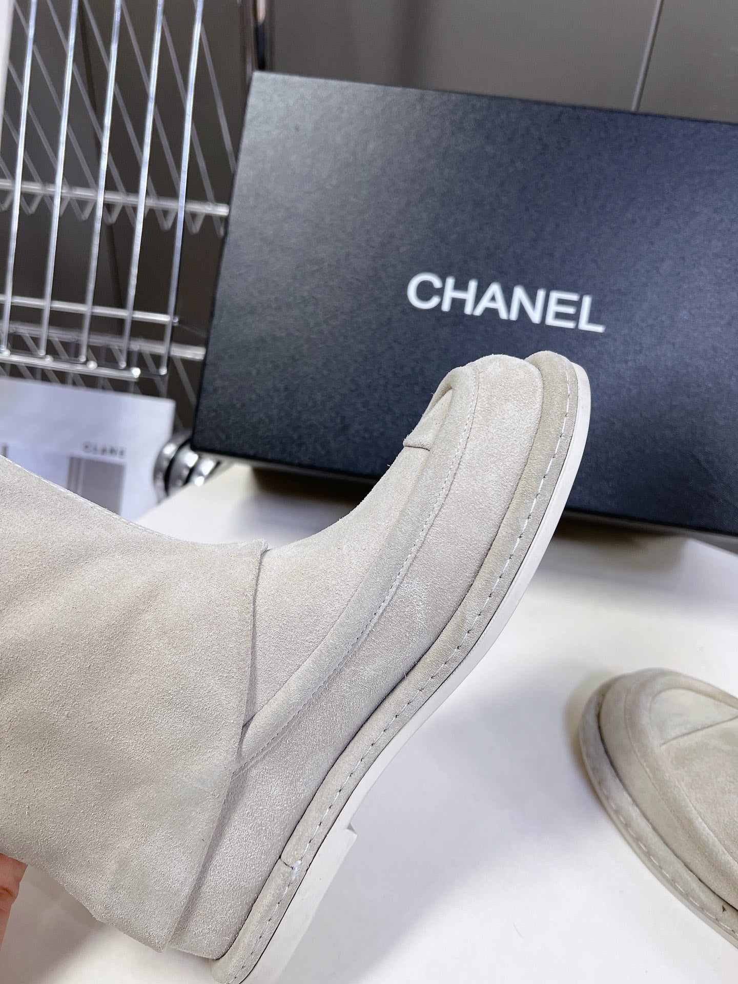 Chanel Shark Lock Biker Ankle Boots In Suede