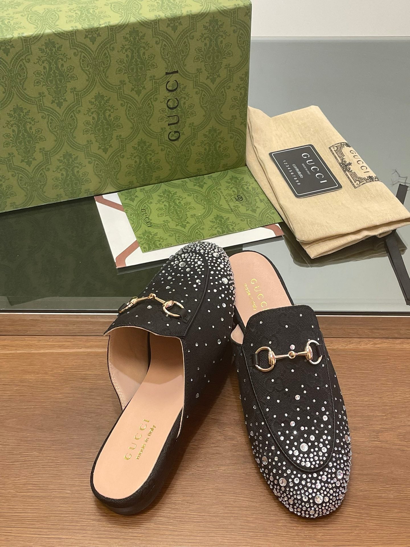 Gucci Women's Princetown slipper with crystal Horsebit