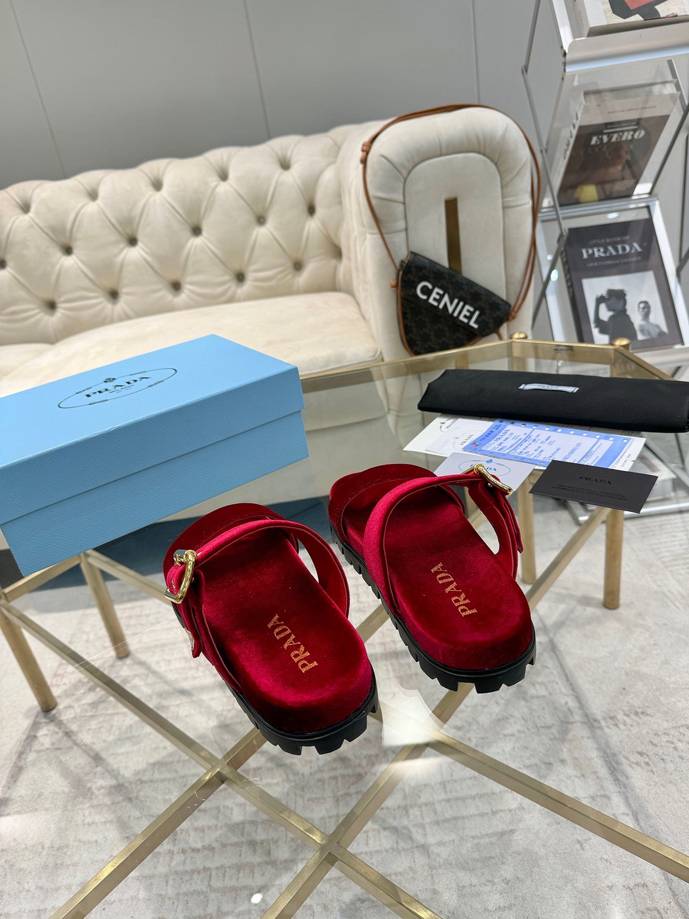 Prada Rebecca Luxe Leather Slides