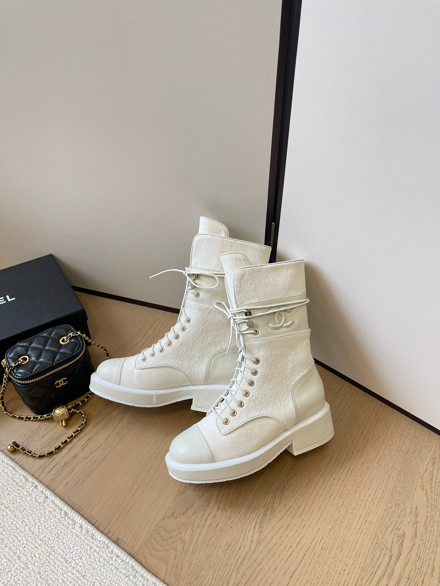 Chanel Luxe Leather Combat Boots