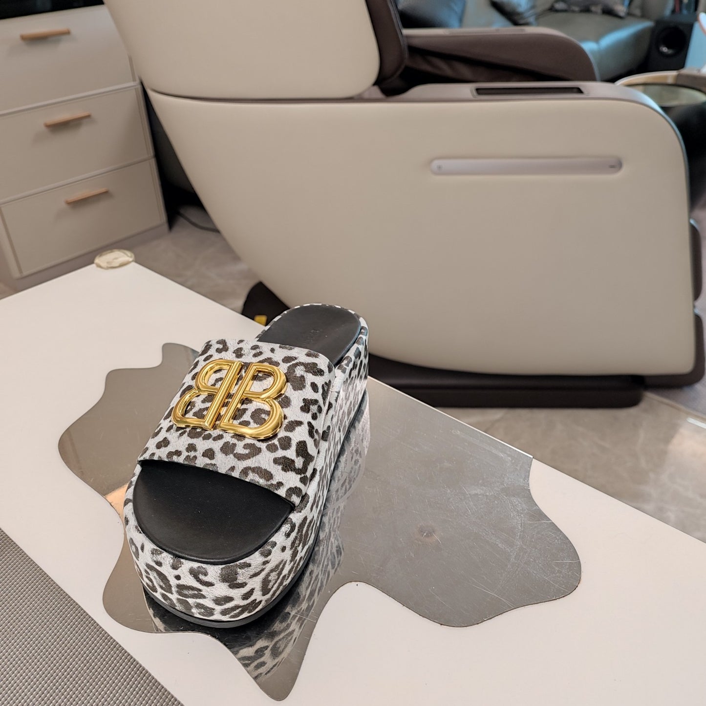 Balenciaga Leopard Print Platform Slides with Bold Logo