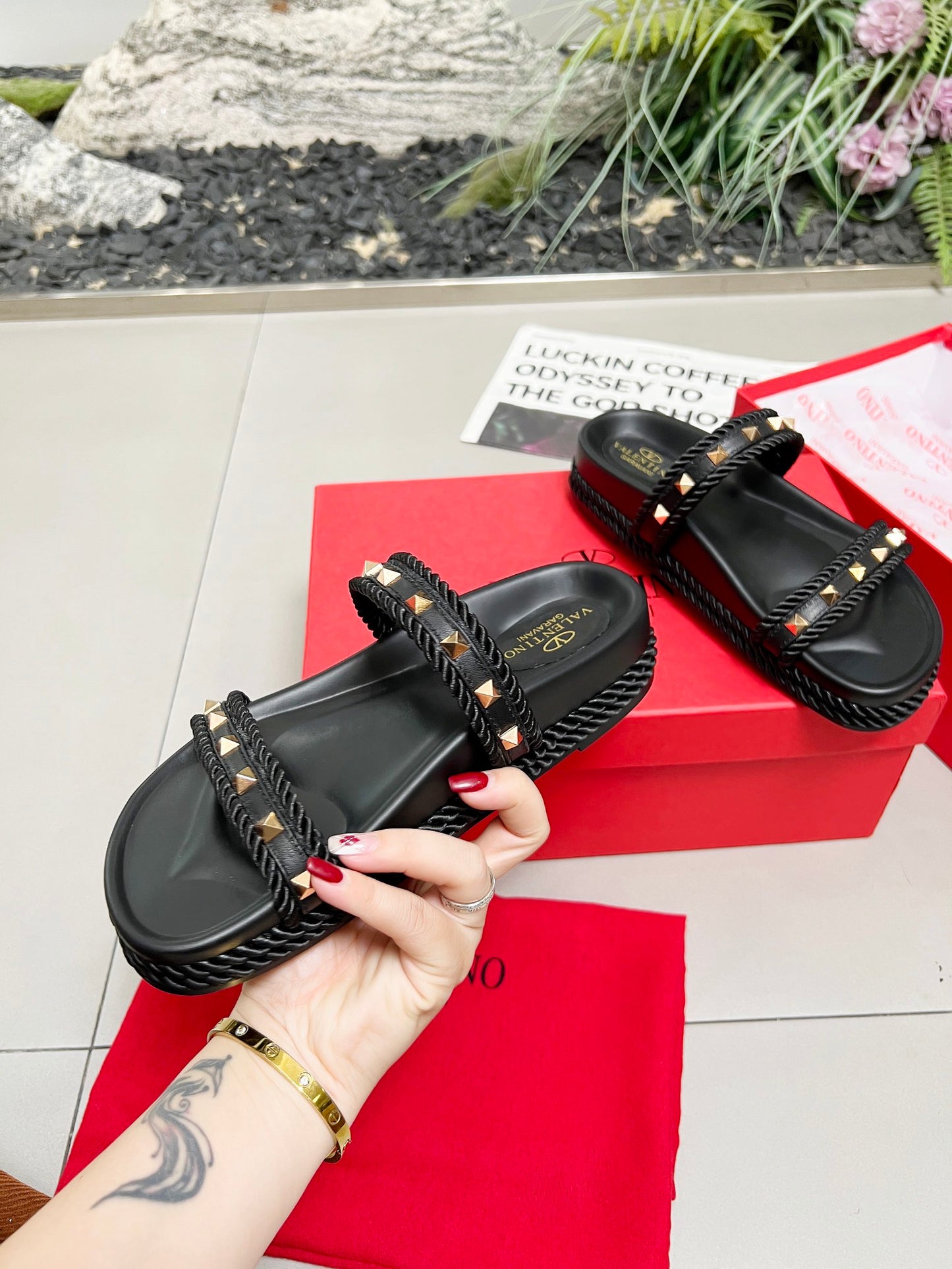 Valentino Glamour Black Studded Flatforms