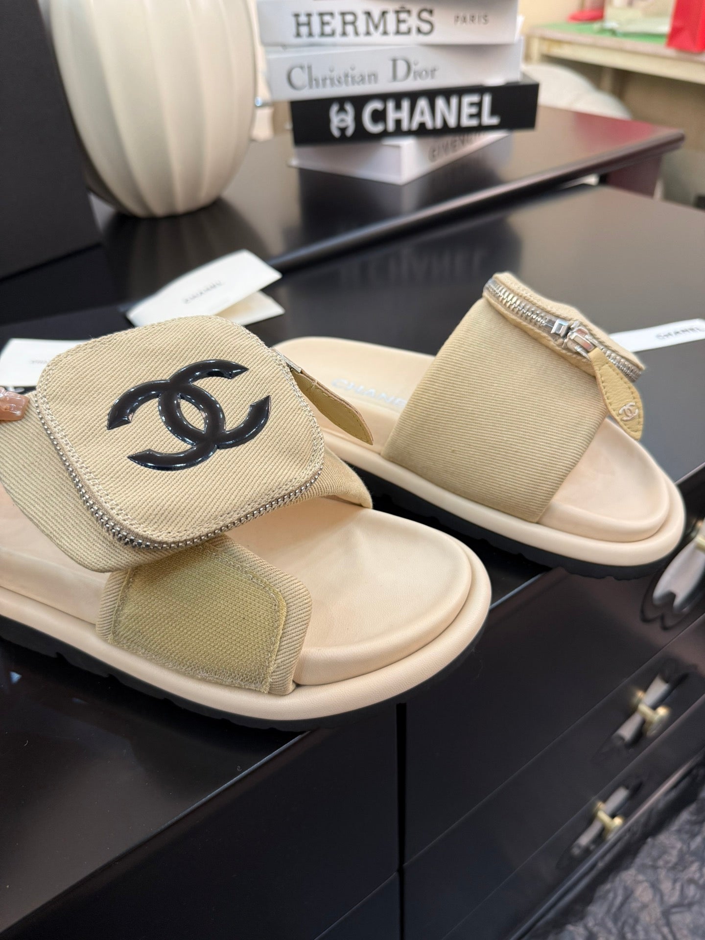 Chanel Elegant Lift Block Heel Sandals