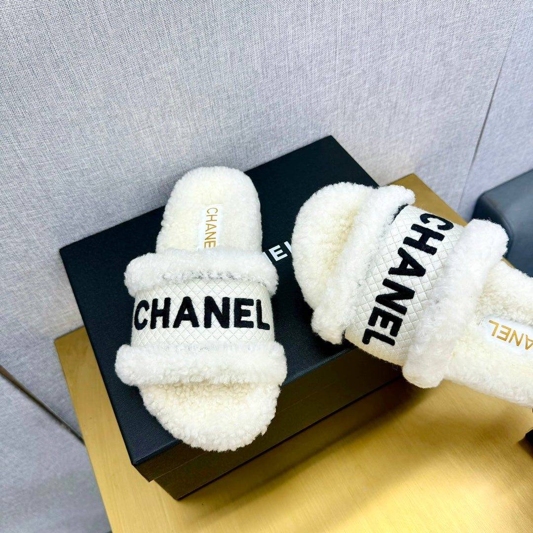 Chanel Fuzzy Slippers