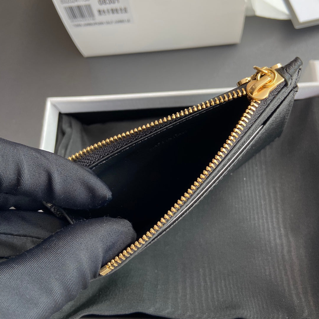 Celine Zipped Card Holder Triomphe Charms in Grained Calfskin