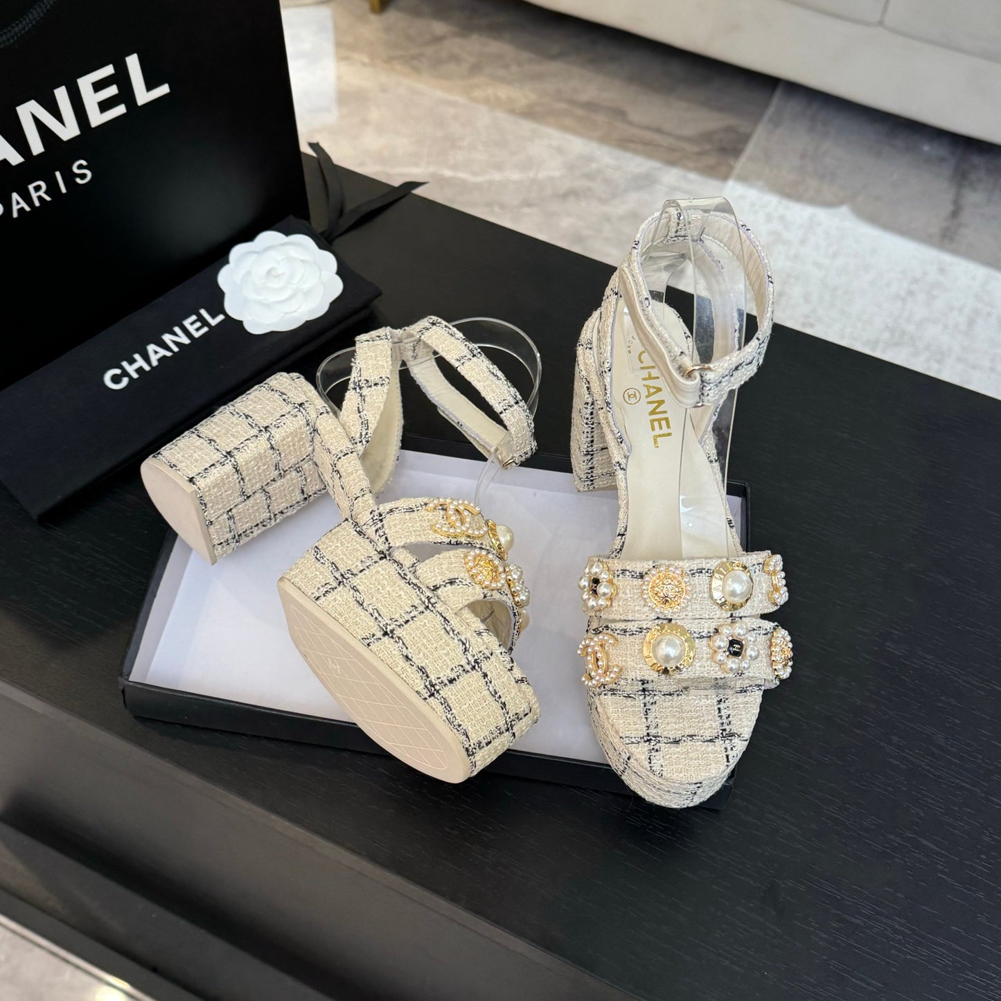 Chanel Elegant Suede Block Heels