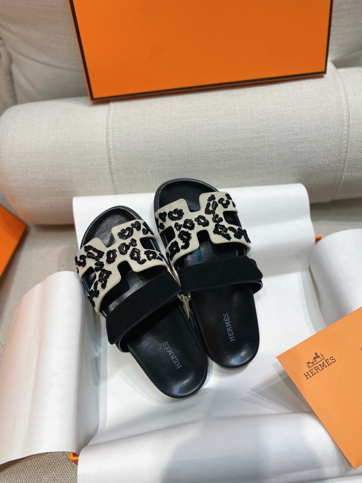 Hermes Chypre Sandals in Leopard Print