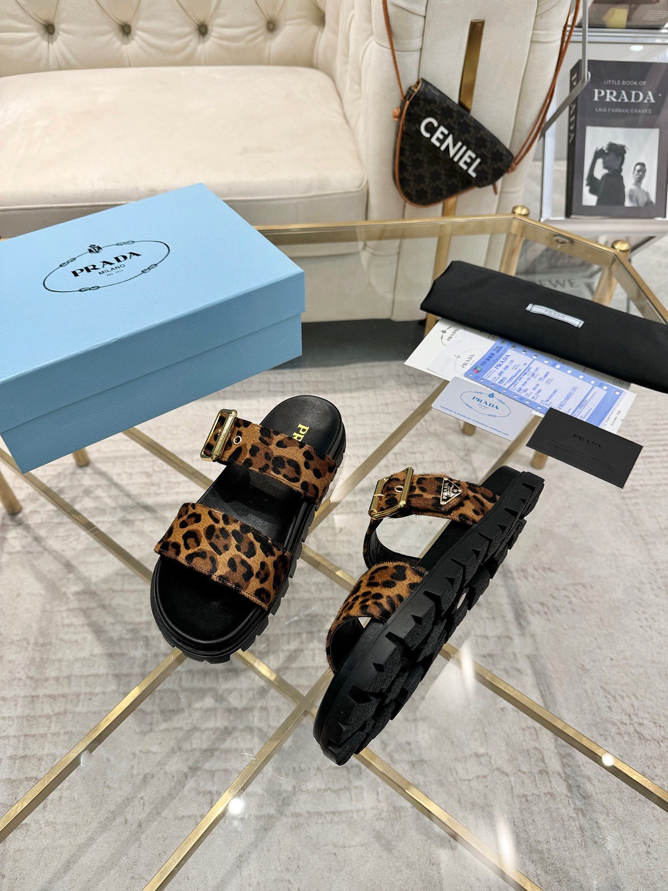Prada Rebecca Luxe Leather Slides