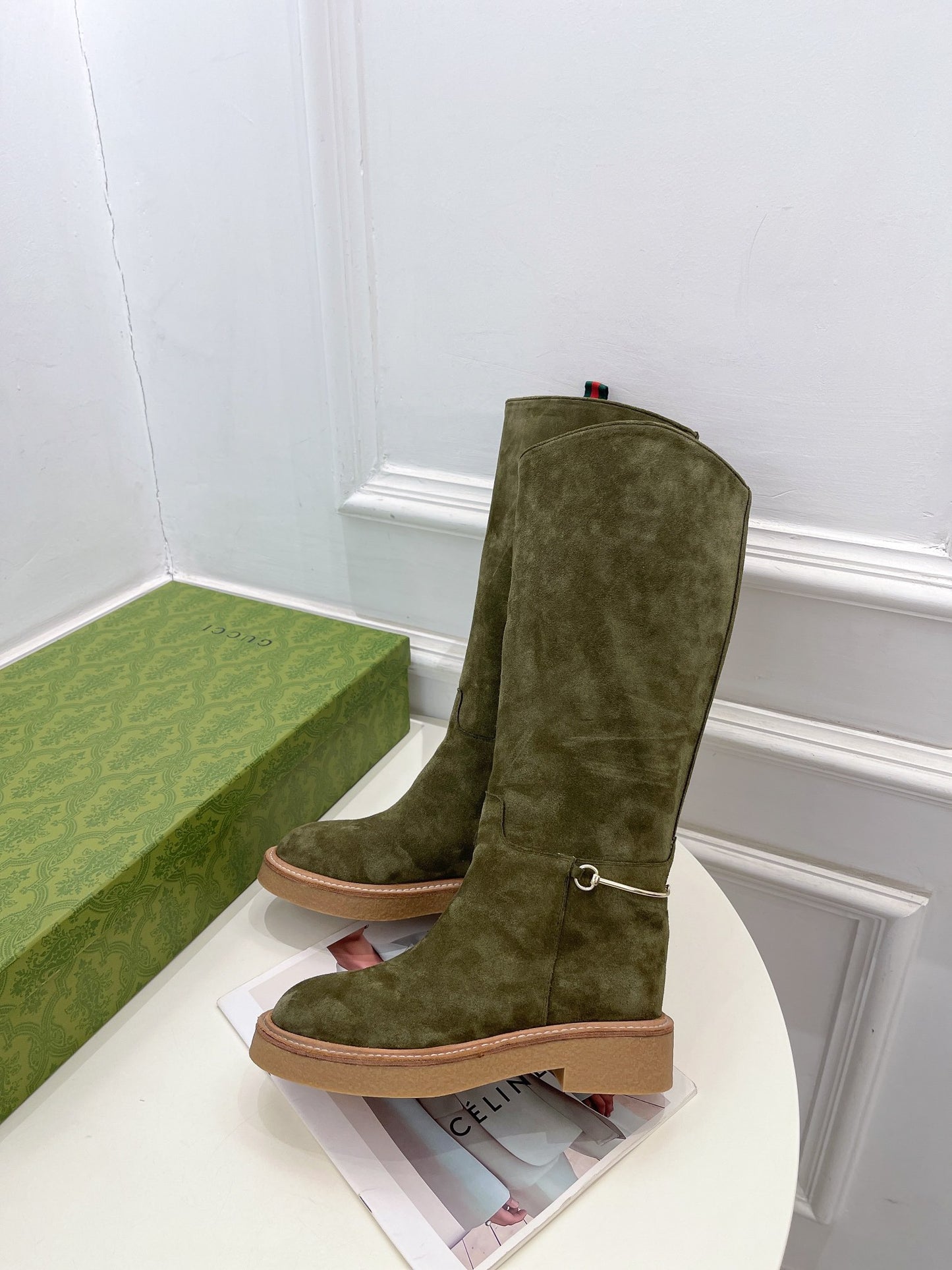 Gucci Horsebit Suede Knee-High Boots