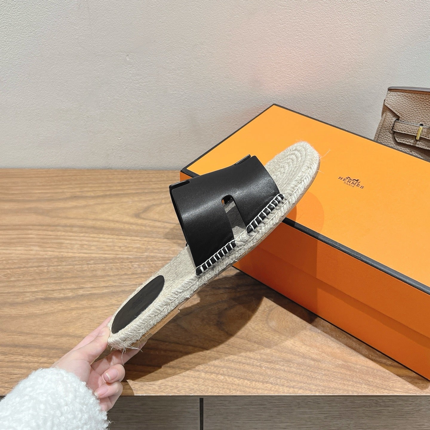 Hermes Elegant Calfskin Espadrille Sliders