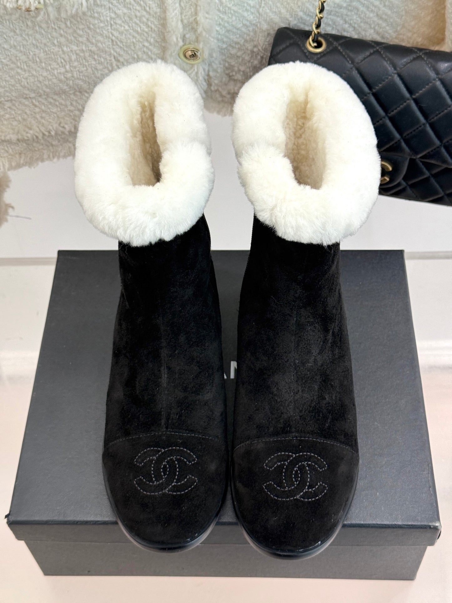 Chanel Bold Shearling & Amp; Suede Over-The-Knee Boots
