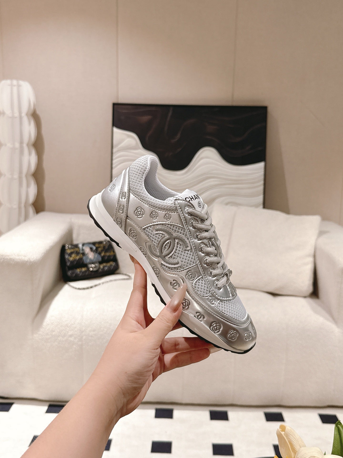 Chanel Tweed Suede Calfskin Sneakers