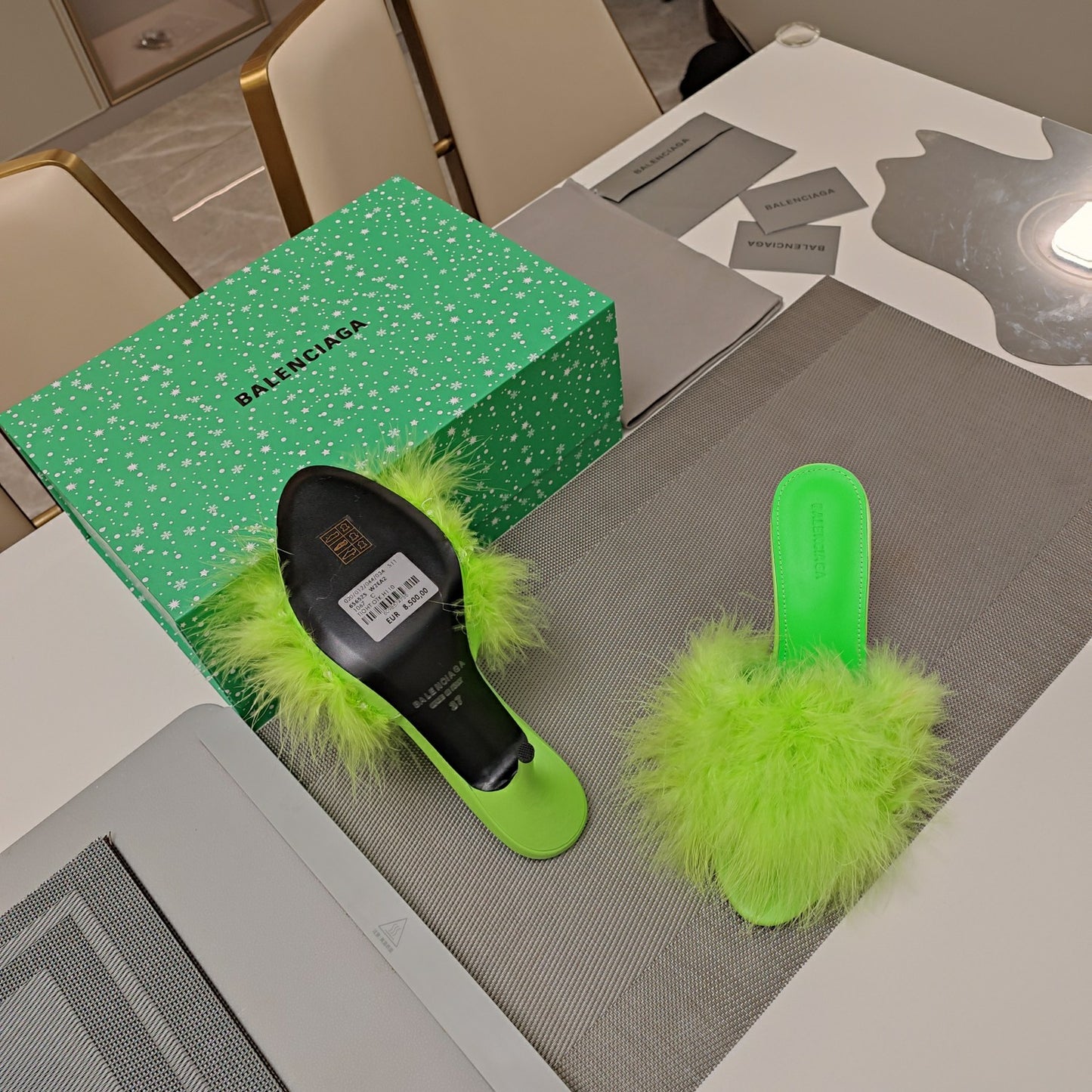 Balenciaga Feathered Luxe Slide Sandals