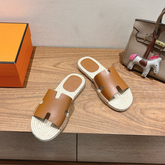 Hermes Elegant Calfskin Espadrille Sliders