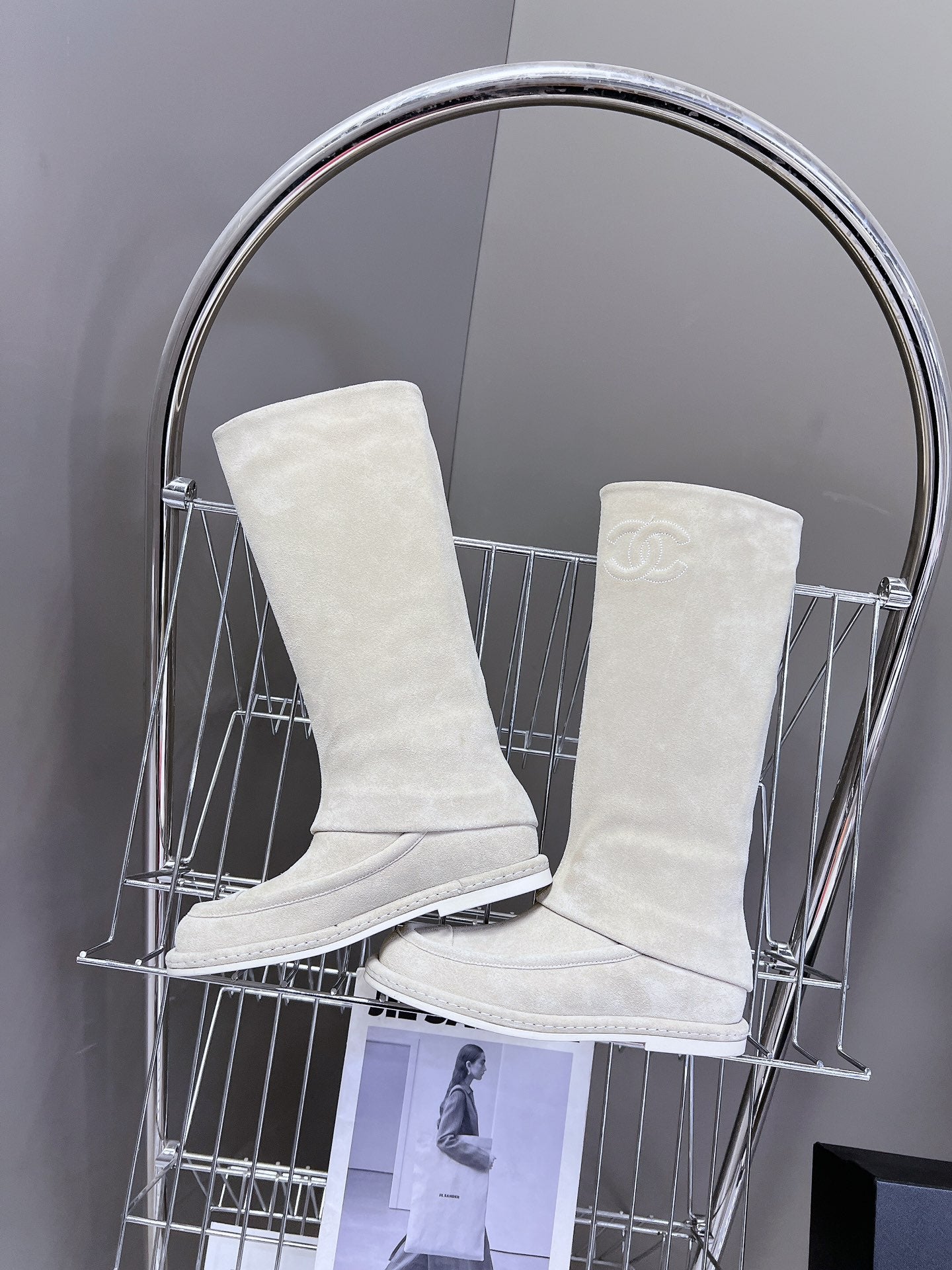 Chanel Shark Lock Biker Ankle Boots In Suede