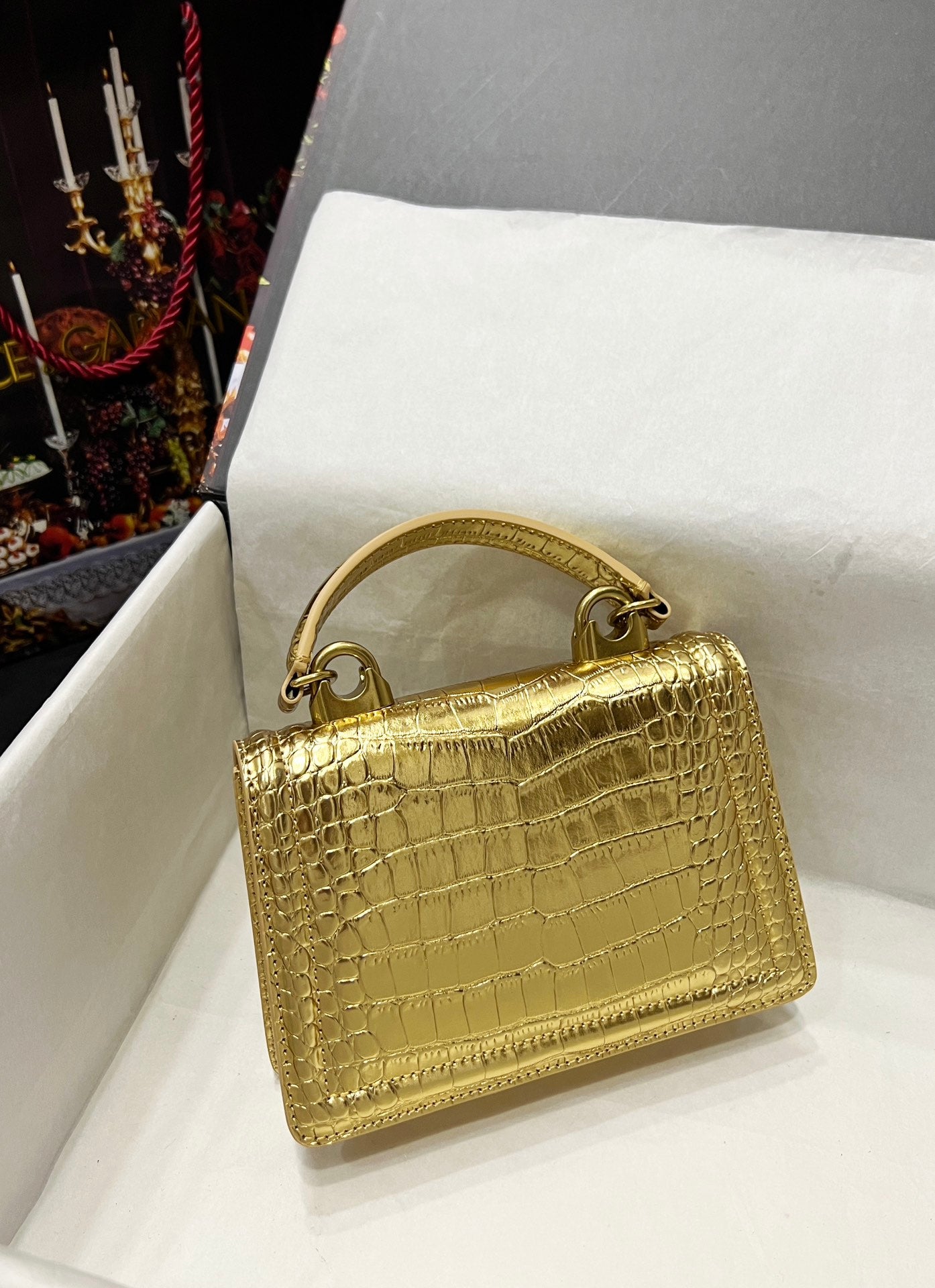 Dolce & Gabbana Small Devotion bag in foiled crocodile print