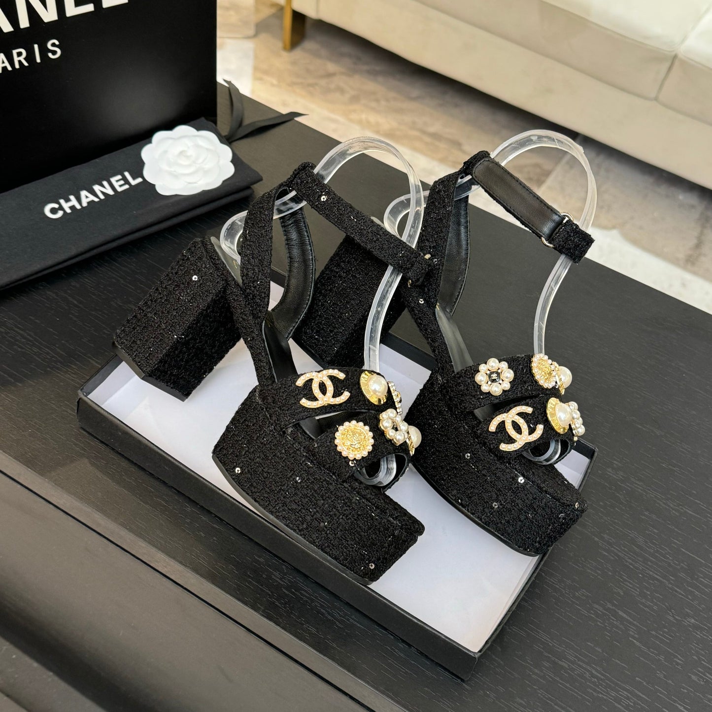 Chanel Elegant Suede Block Heels