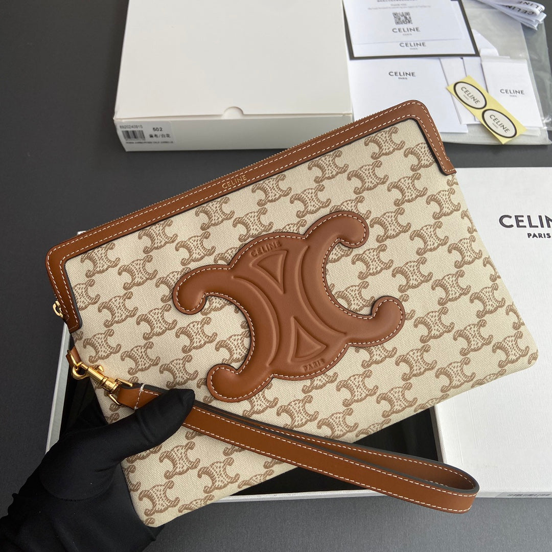Celine Small Pouch with Strap in Triomphe Canvas with Celine Print