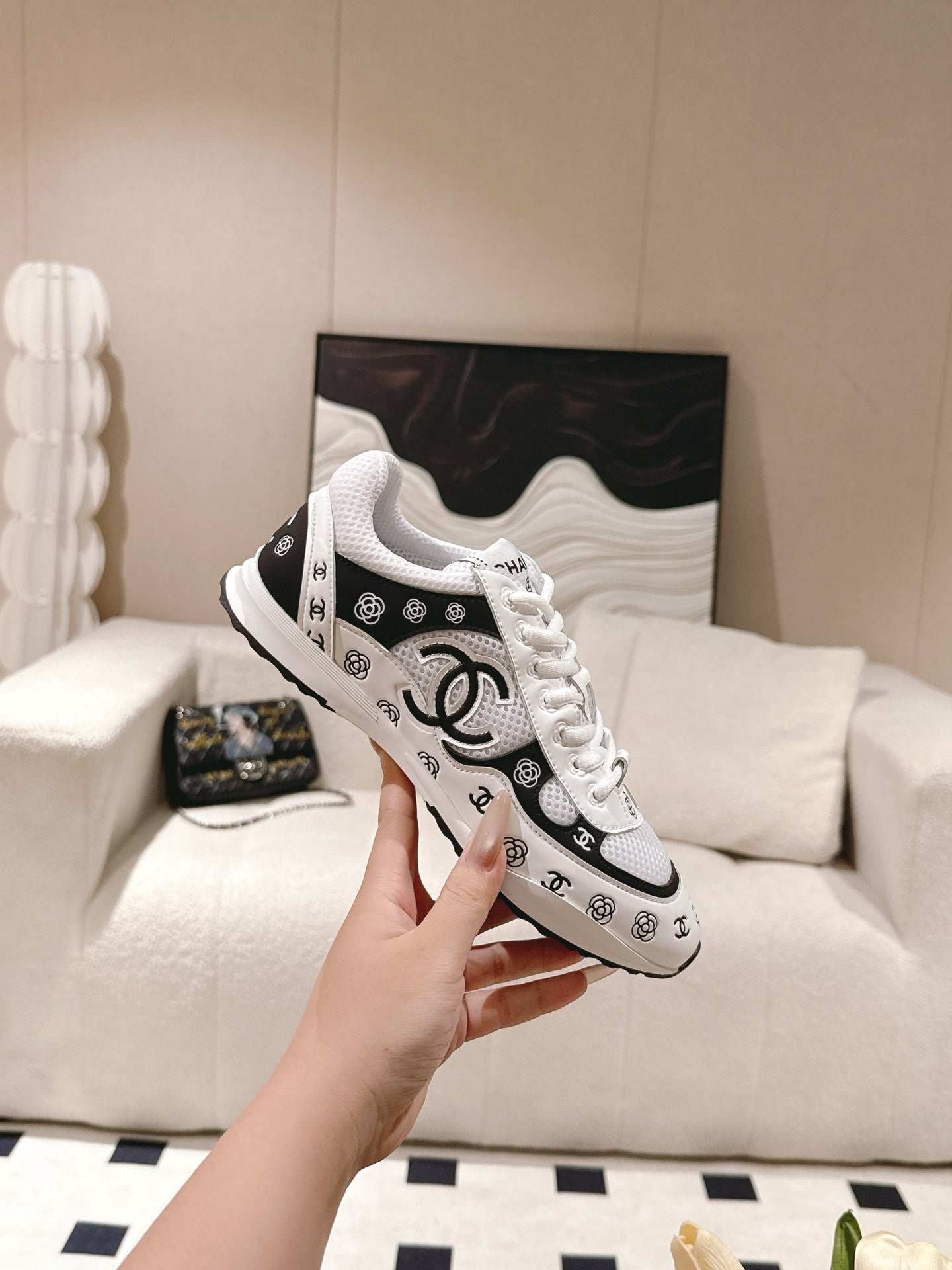 Chanel Tweed Suede Calfskin Sneakers