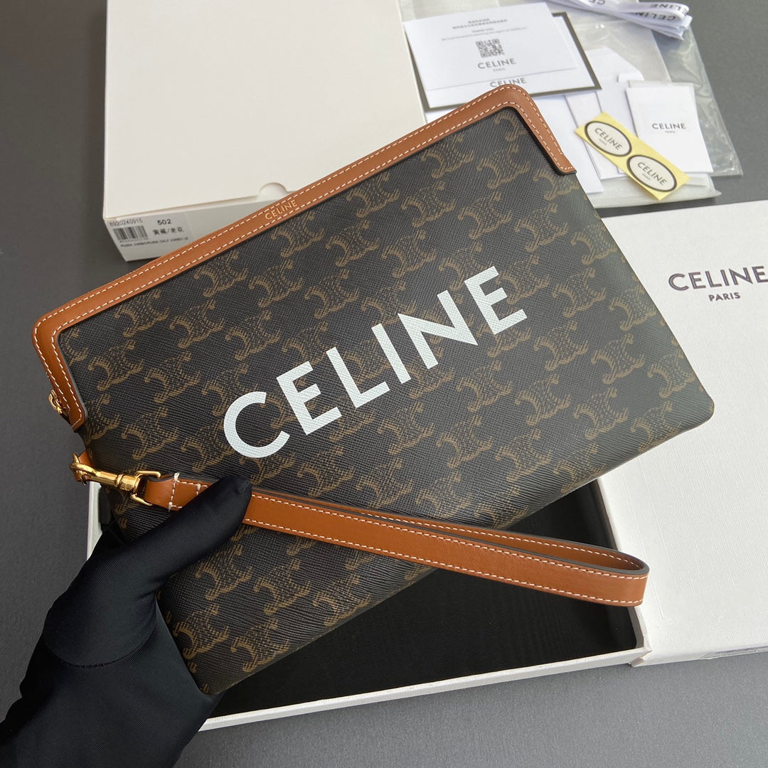 Celine Small Pouch with Strap in Triomphe Canvas with Celine Print
