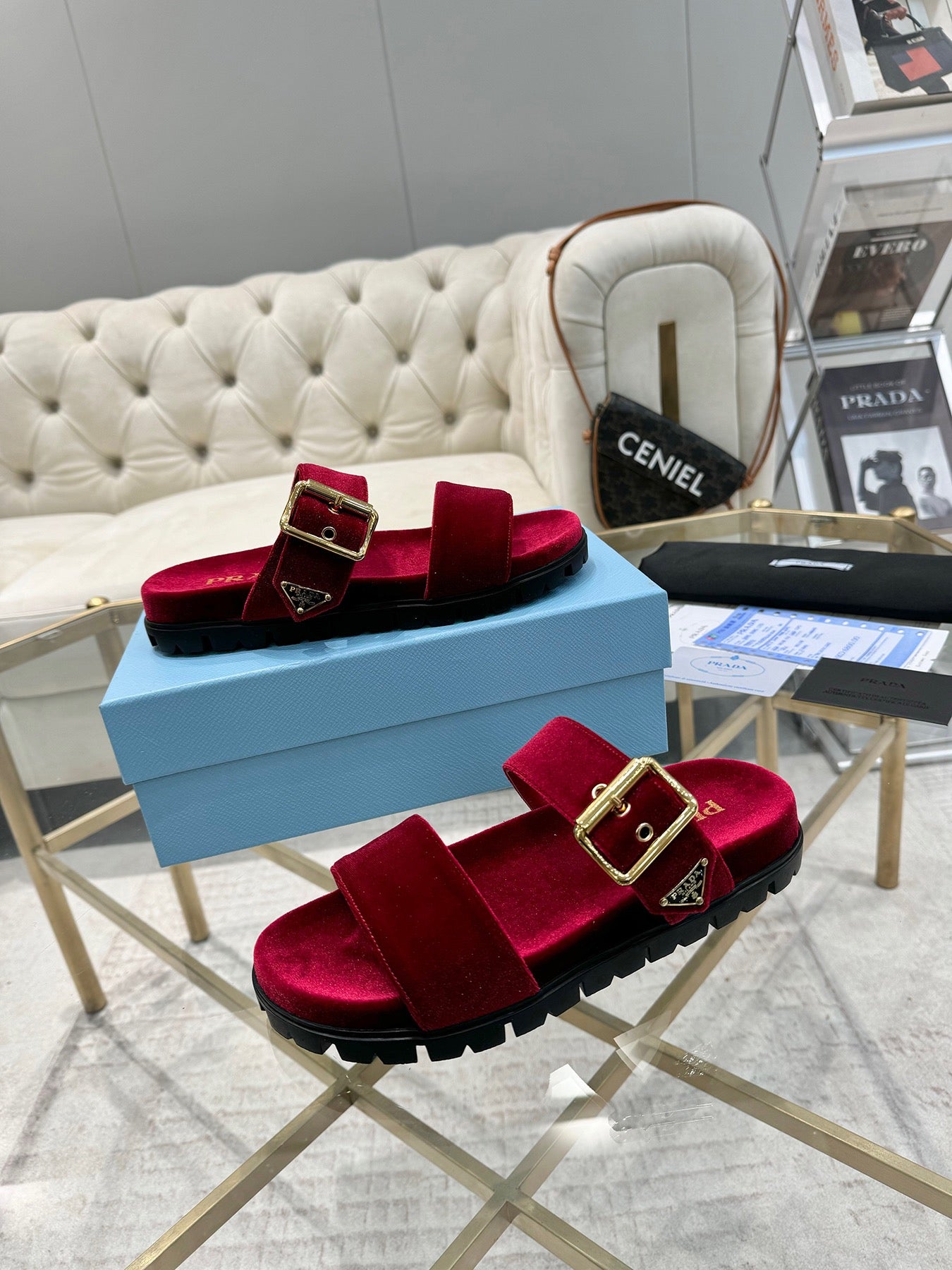 Prada Rebecca Luxe Leather Slides
