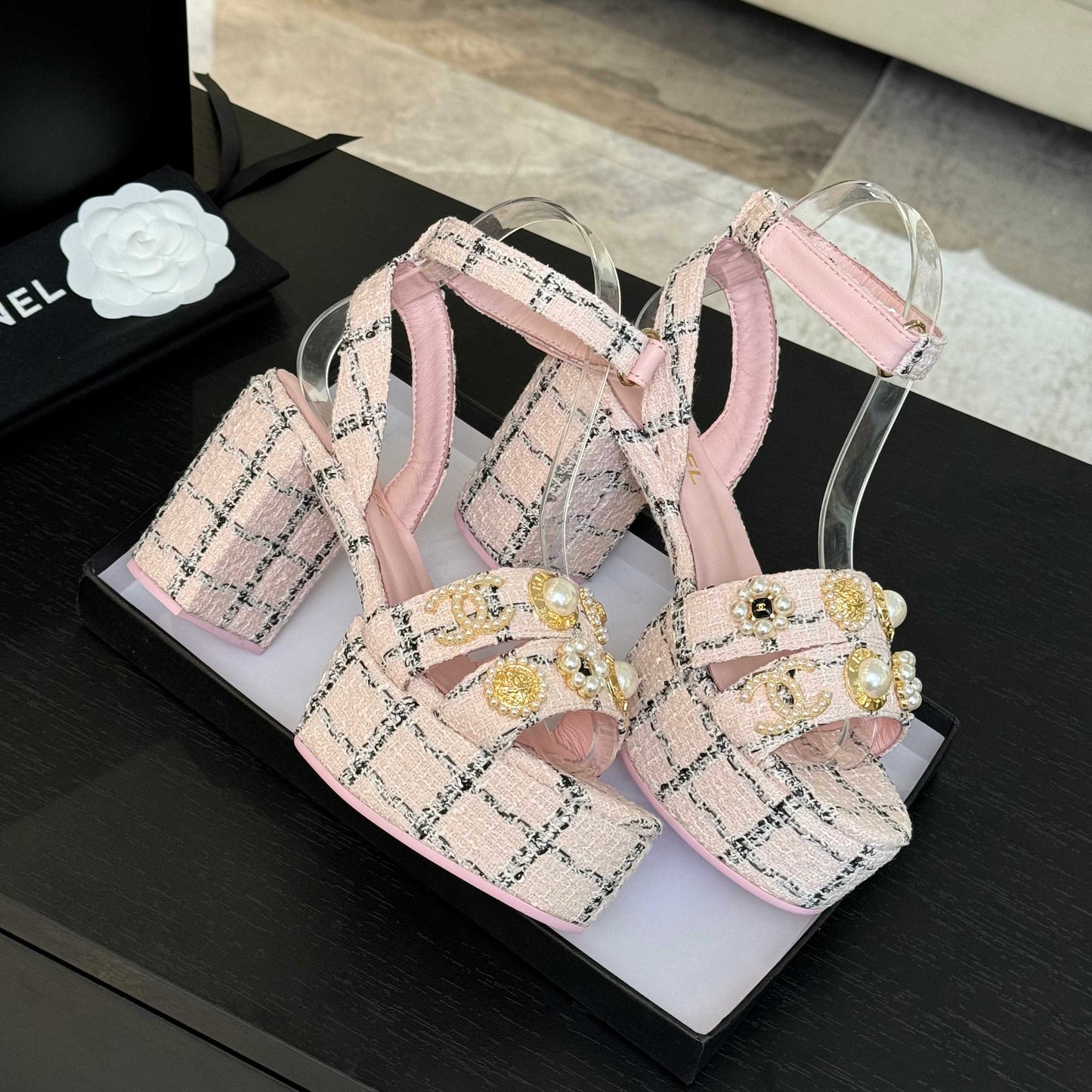 Chanel Elegant Suede Block Heels