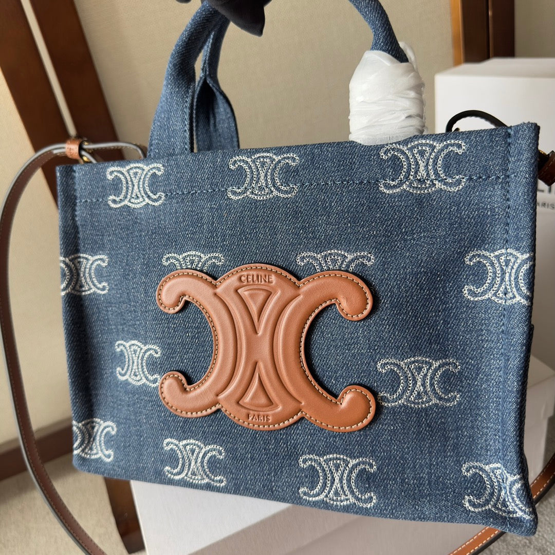 Celine Small Cabas Thais in Textile with Triomphe Canvas Print and Calfskin