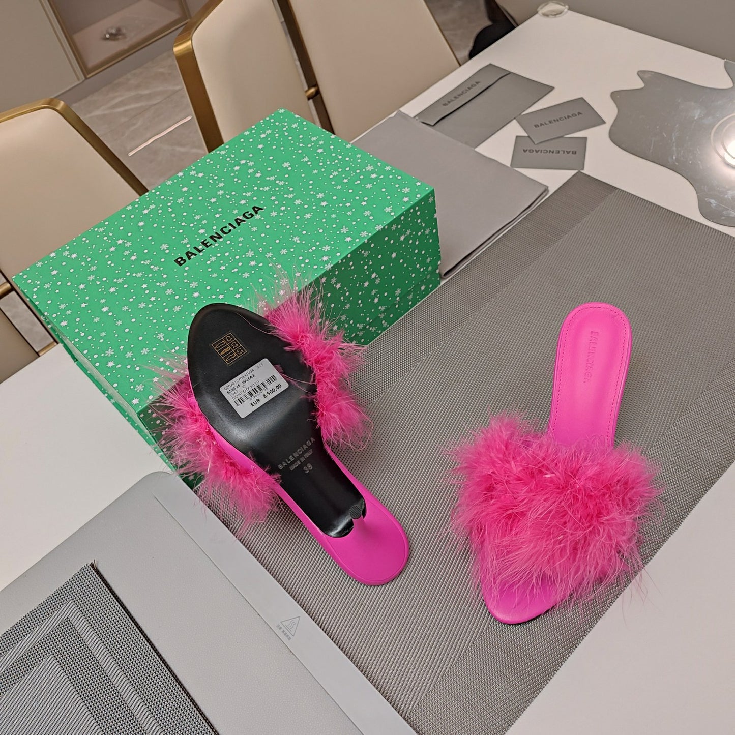 Balenciaga Feathered Luxe Slide Sandals