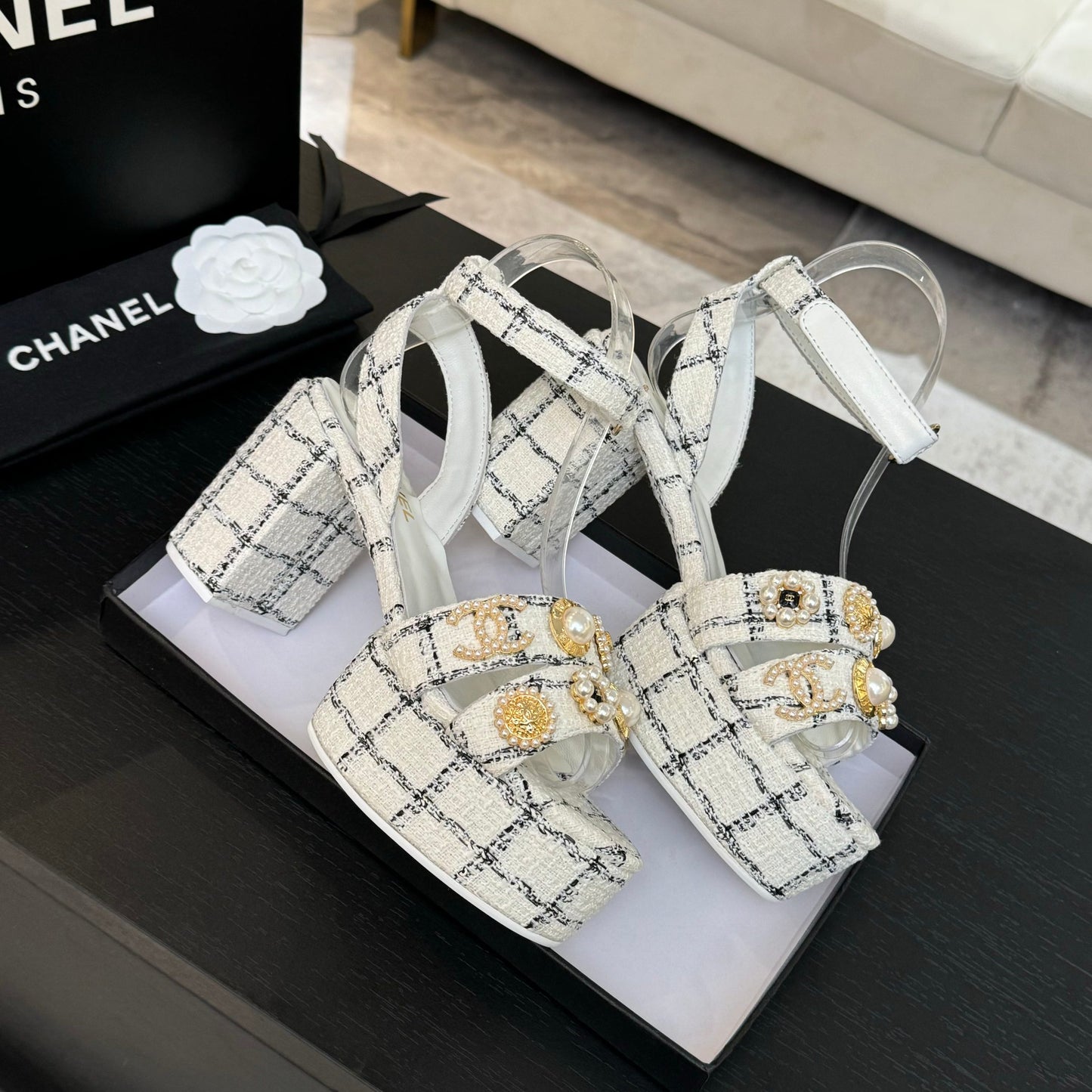 Chanel Elegant Suede Block Heels