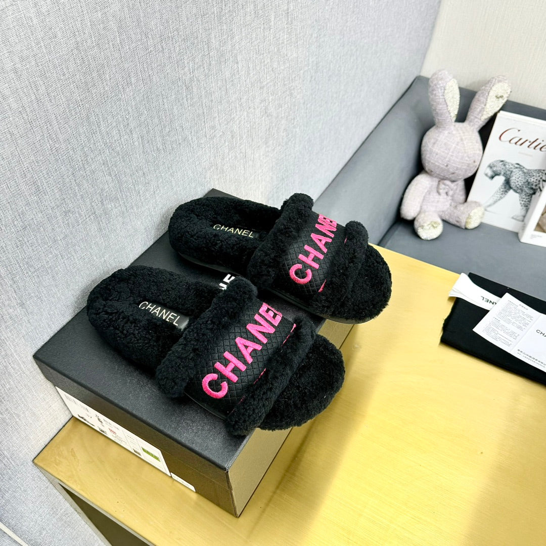 Chanel Fuzzy Slippers