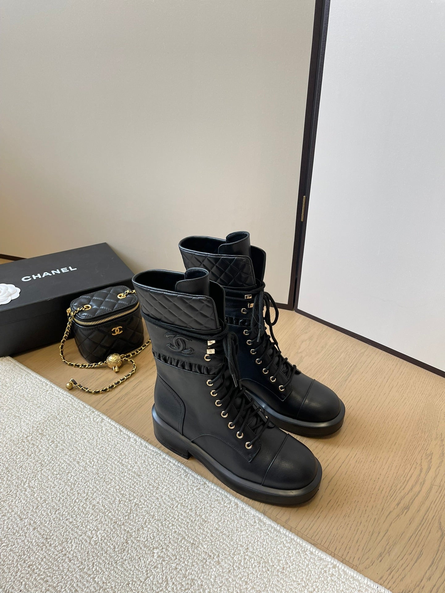 Chanel Luxe Leather Combat Boots