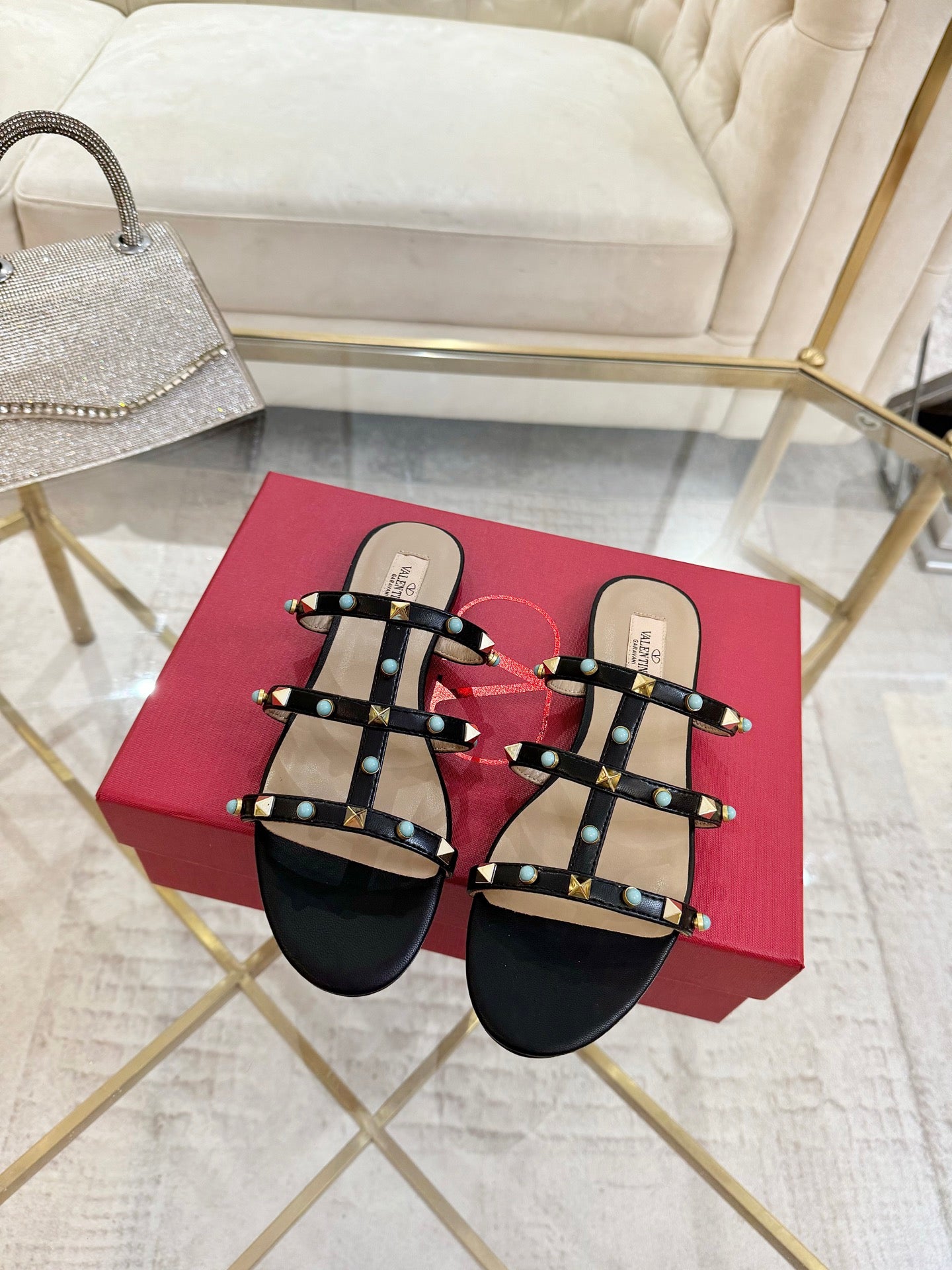 Valentino Cabochon Elegance Slide Sandal