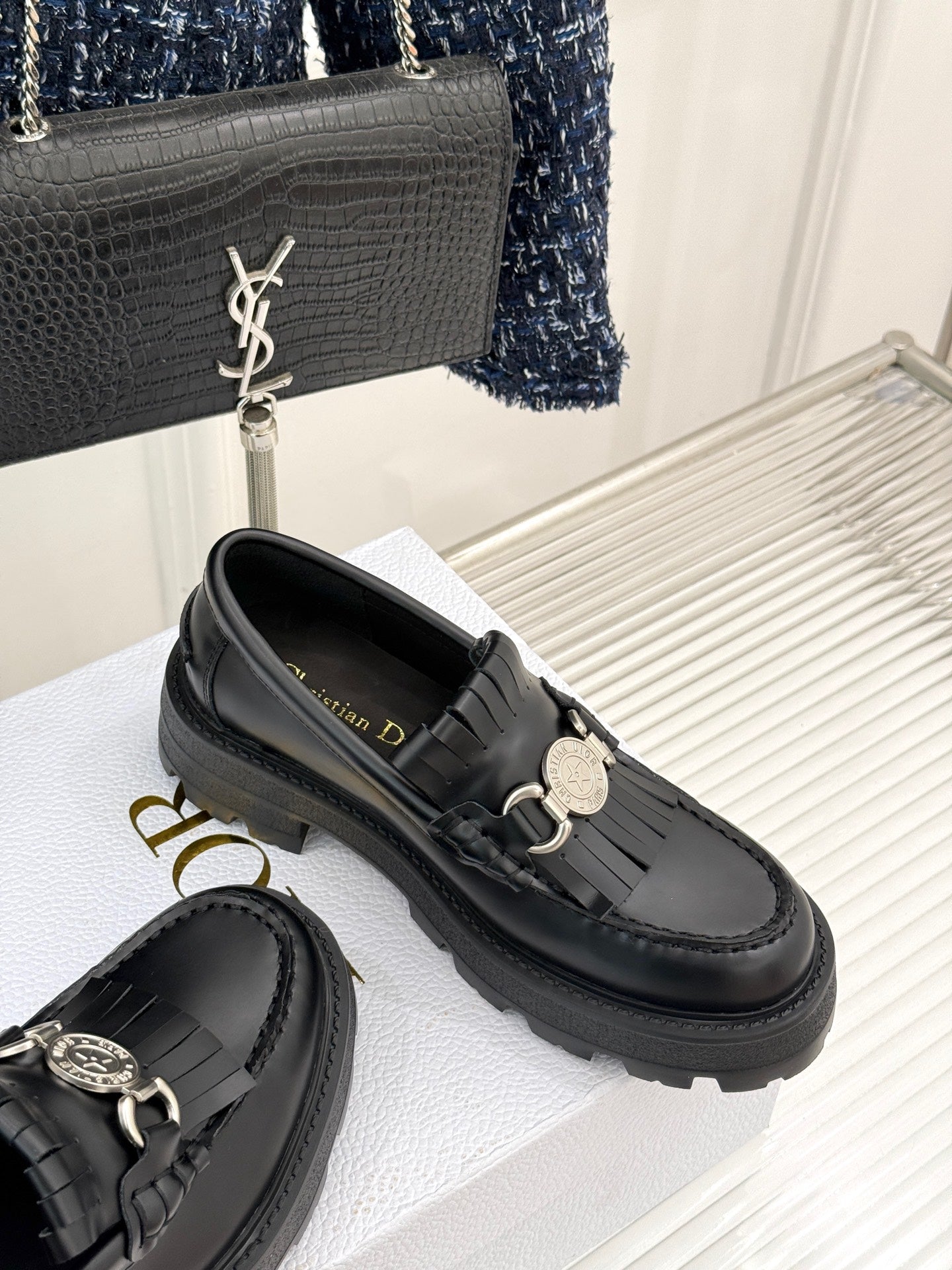 Dior Stuart Weitzman Mila Lift Pearl Leather Loafers | White | FARFETCH BH