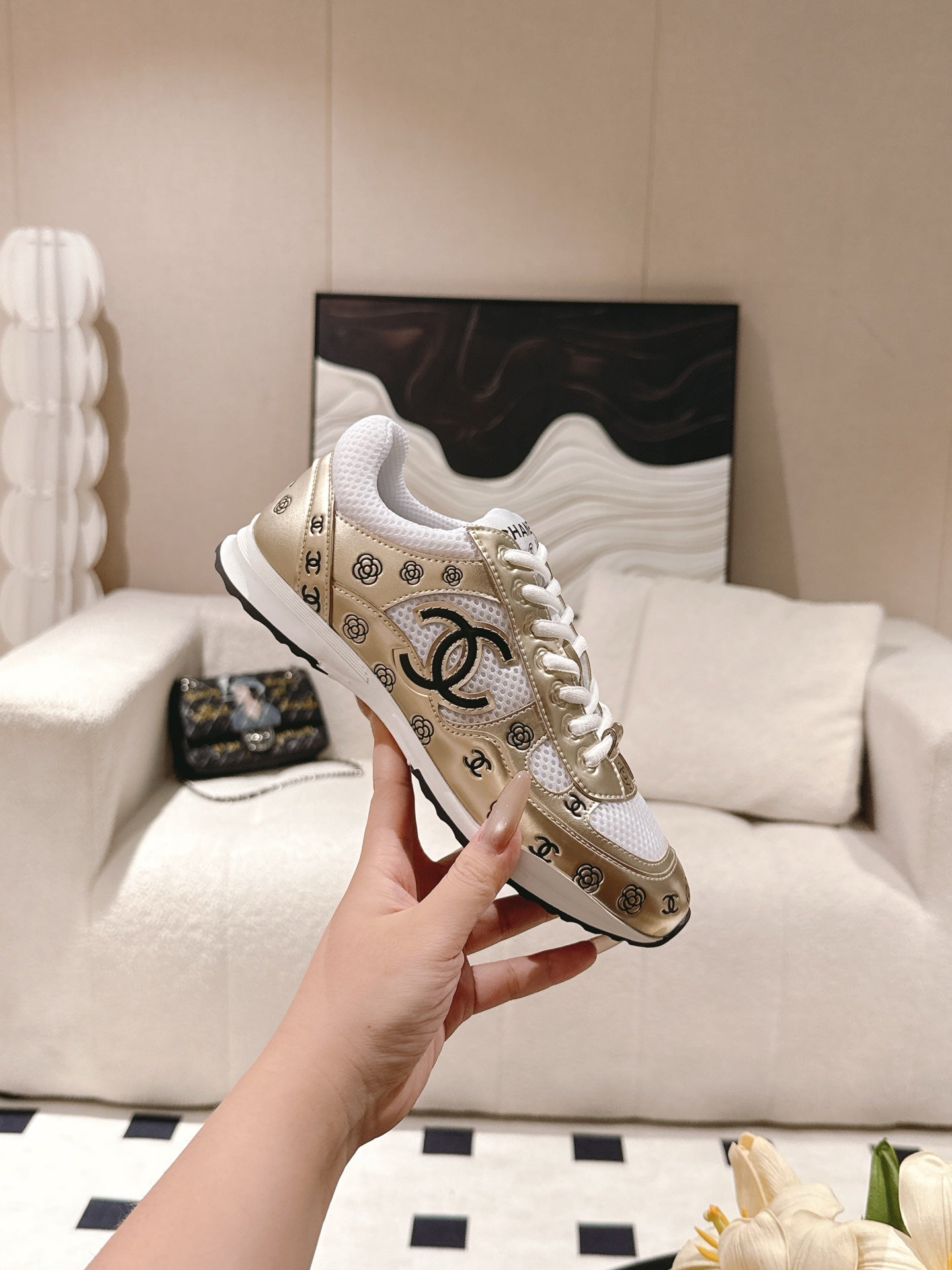 Chanel Tweed Suede Calfskin Sneakers