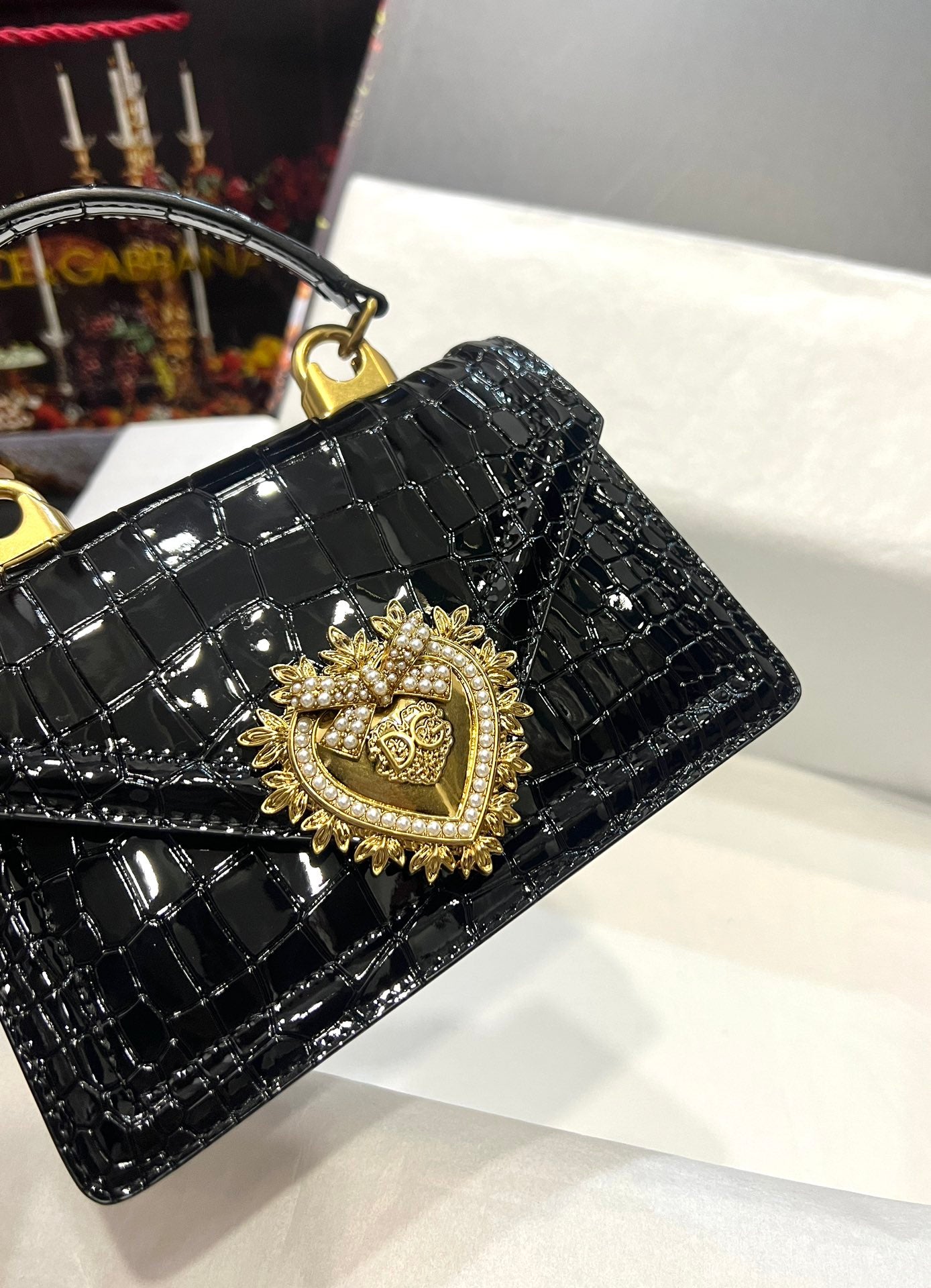 Dolce & Gabbana Small Devotion bag in foiled crocodile print