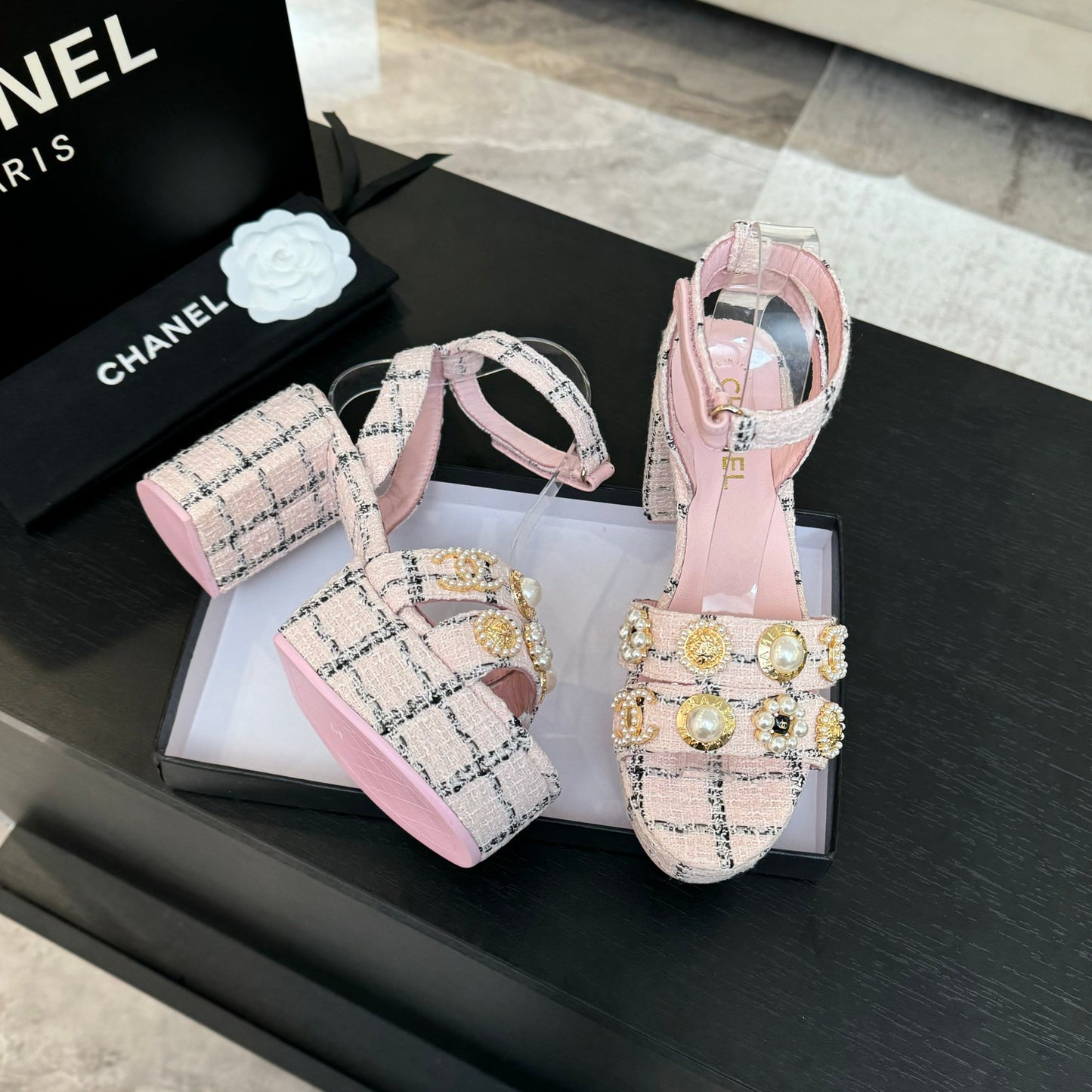 Chanel Elegant Suede Block Heels